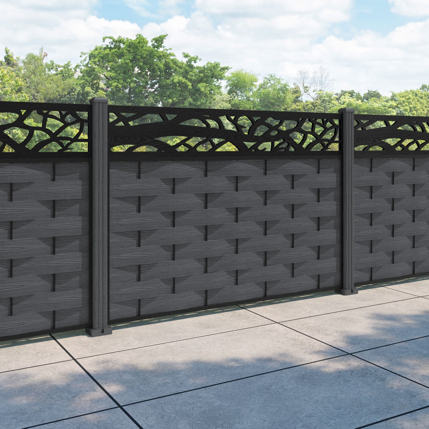 Ripple Twilight Fence Panel - Dark Grey - with our composite posts