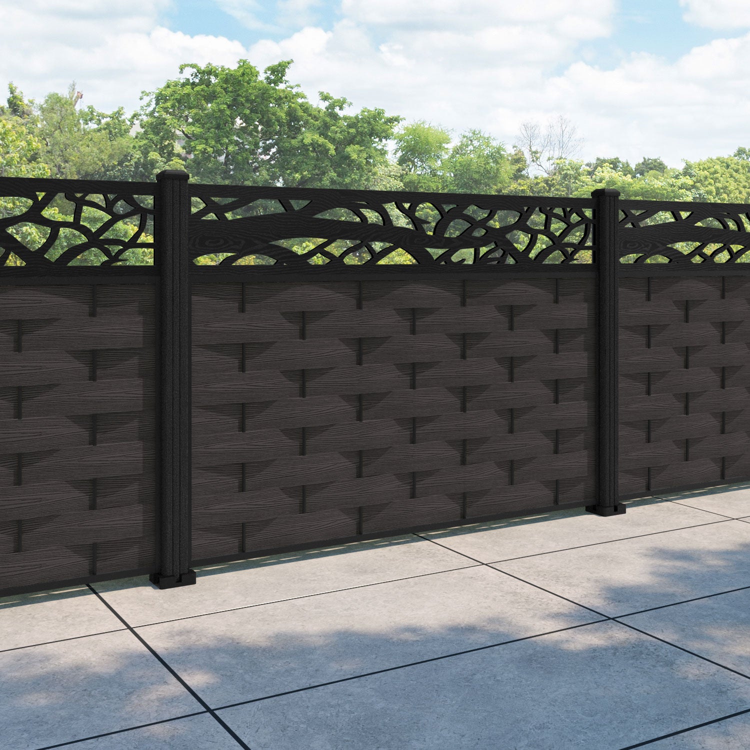 Ripple Twilight Fence Panel - Dark Oak - with our composite posts