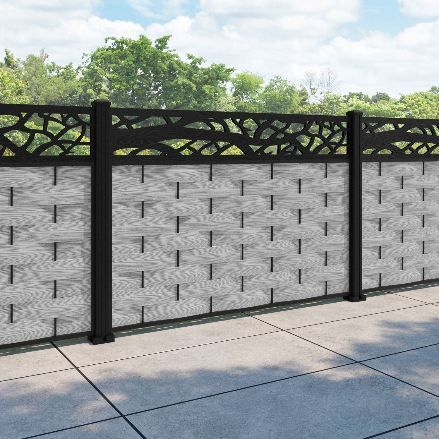 Ripple Twilight Fence Panel - Light Grey - with our aluminium posts