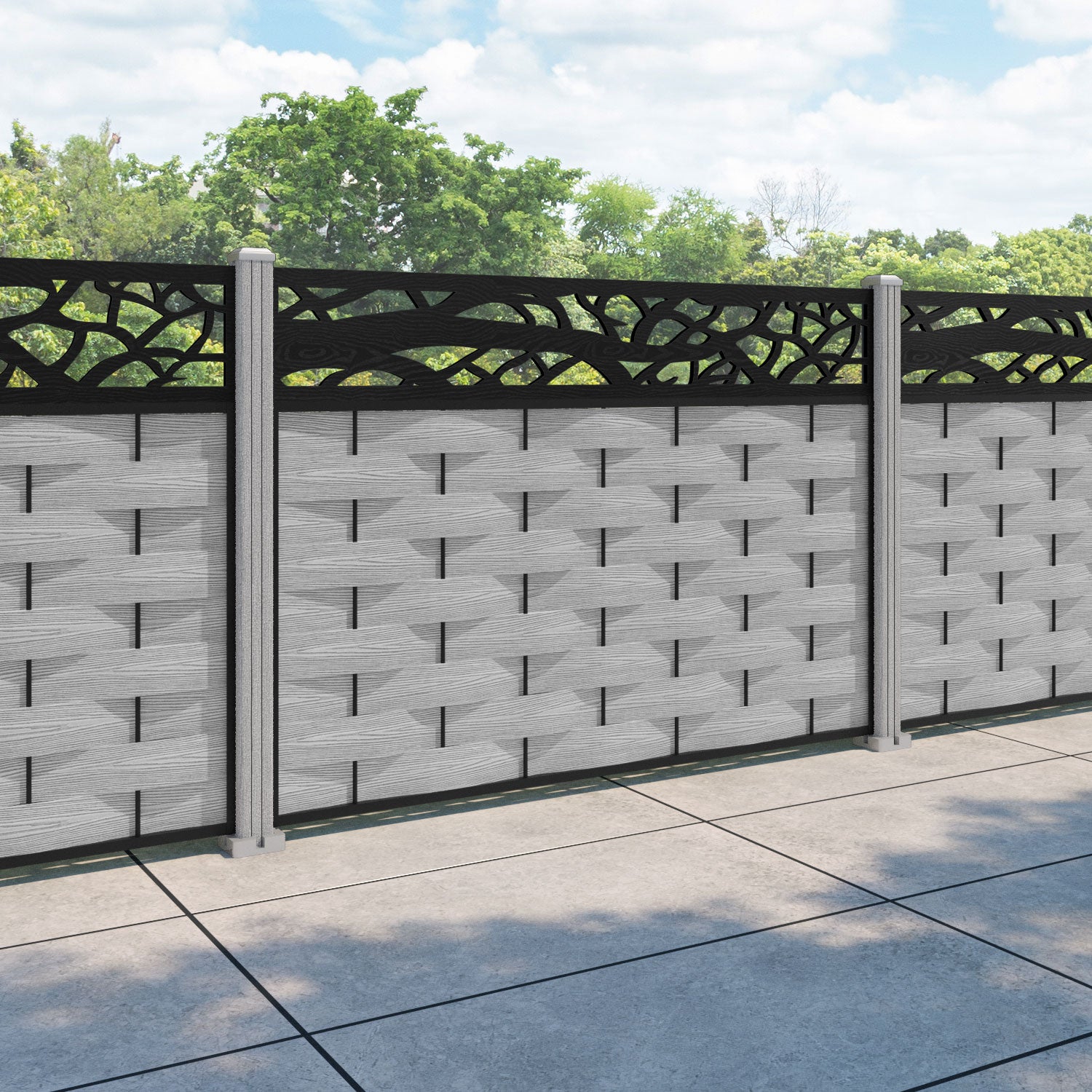 Ripple Twilight Fence Panel - Light Grey - with our composite posts