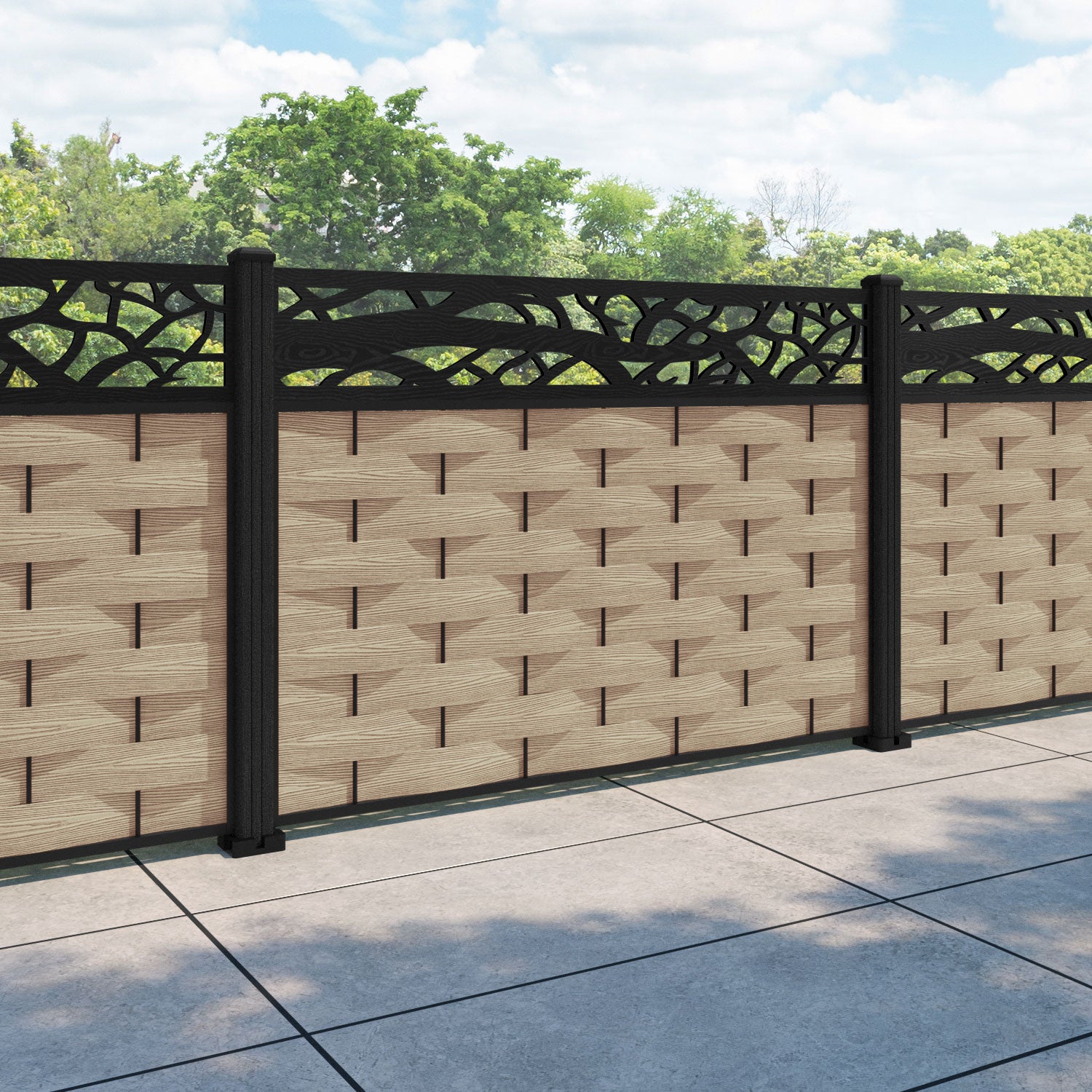 Ripple Twilight Fence Panel - Light Oak - with our composite posts