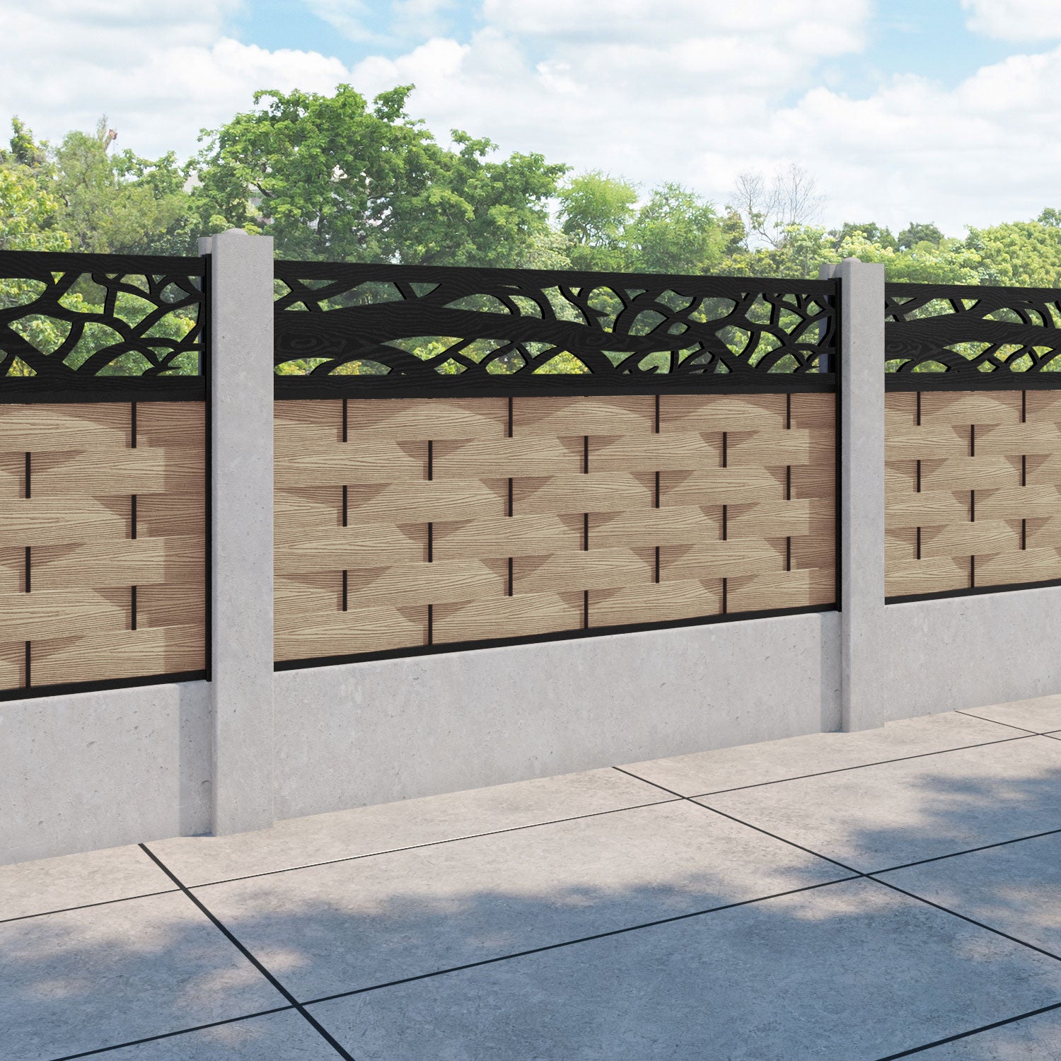 Ripple Twilight Fence Panel - Light Oak - for existing concrete posts
