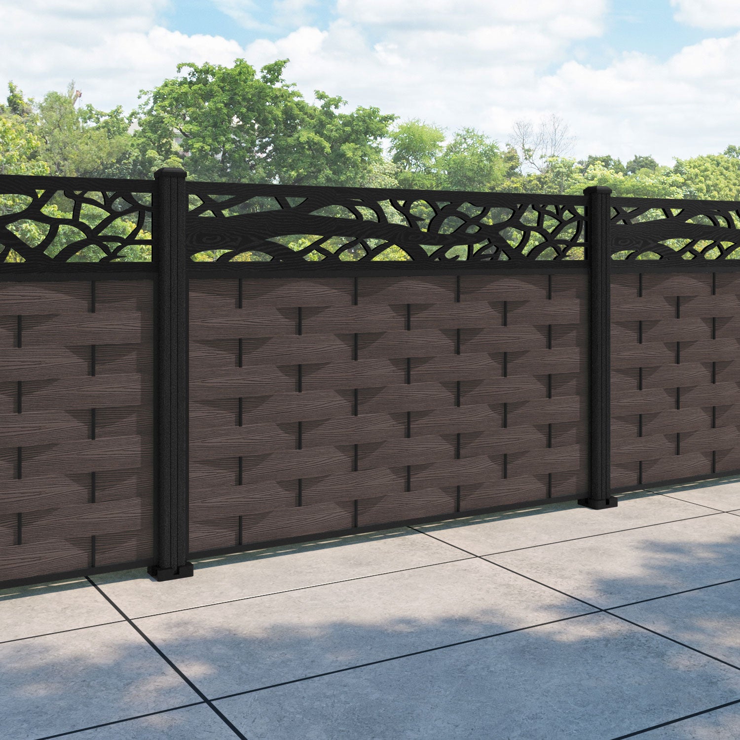 Ripple Twilight Fence Panel - Mid Brown - with our composite posts