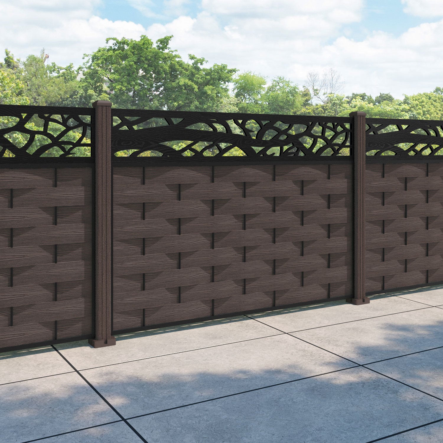 Ripple Twilight Fence Panel - Mid Brown - with our composite posts