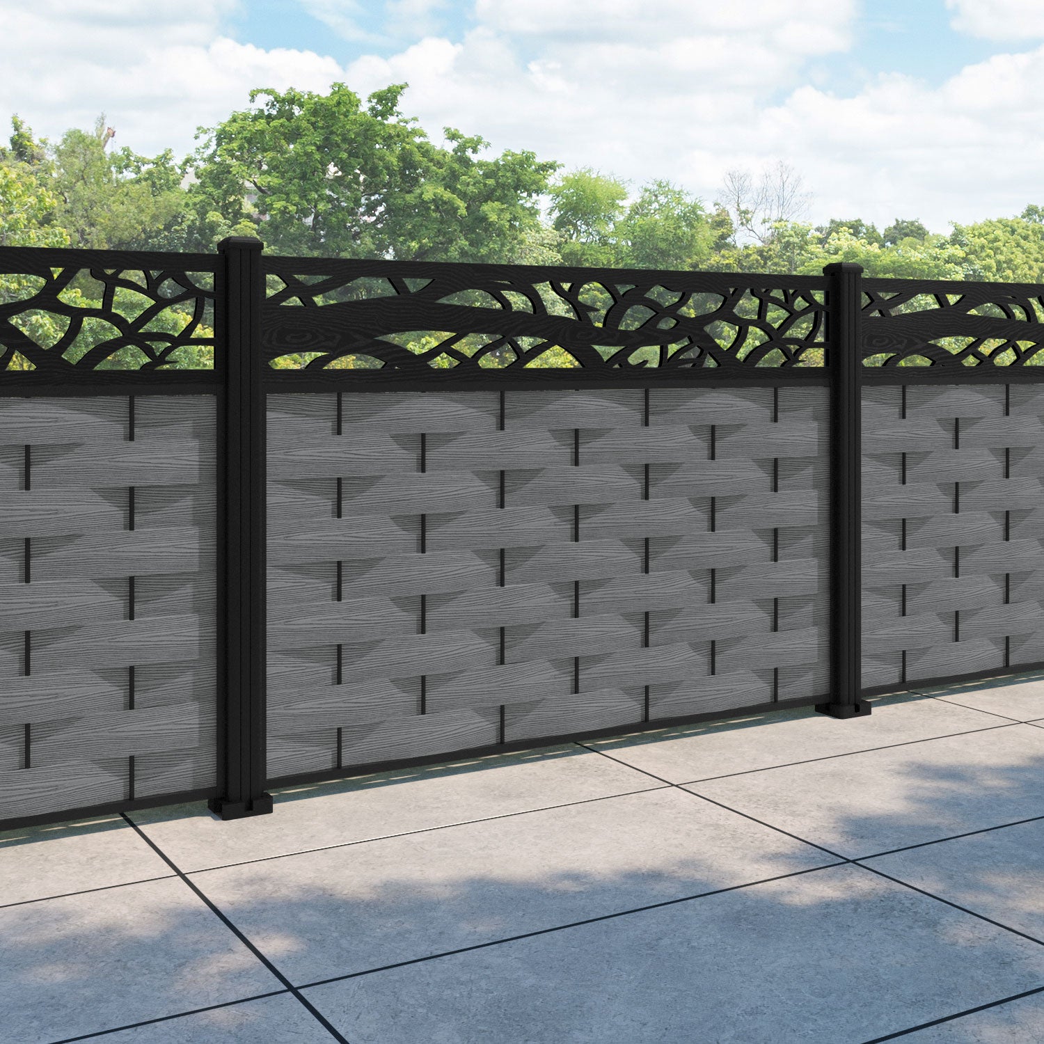 Ripple Twilight Fence Panel - Mid Grey - with our aluminium posts
