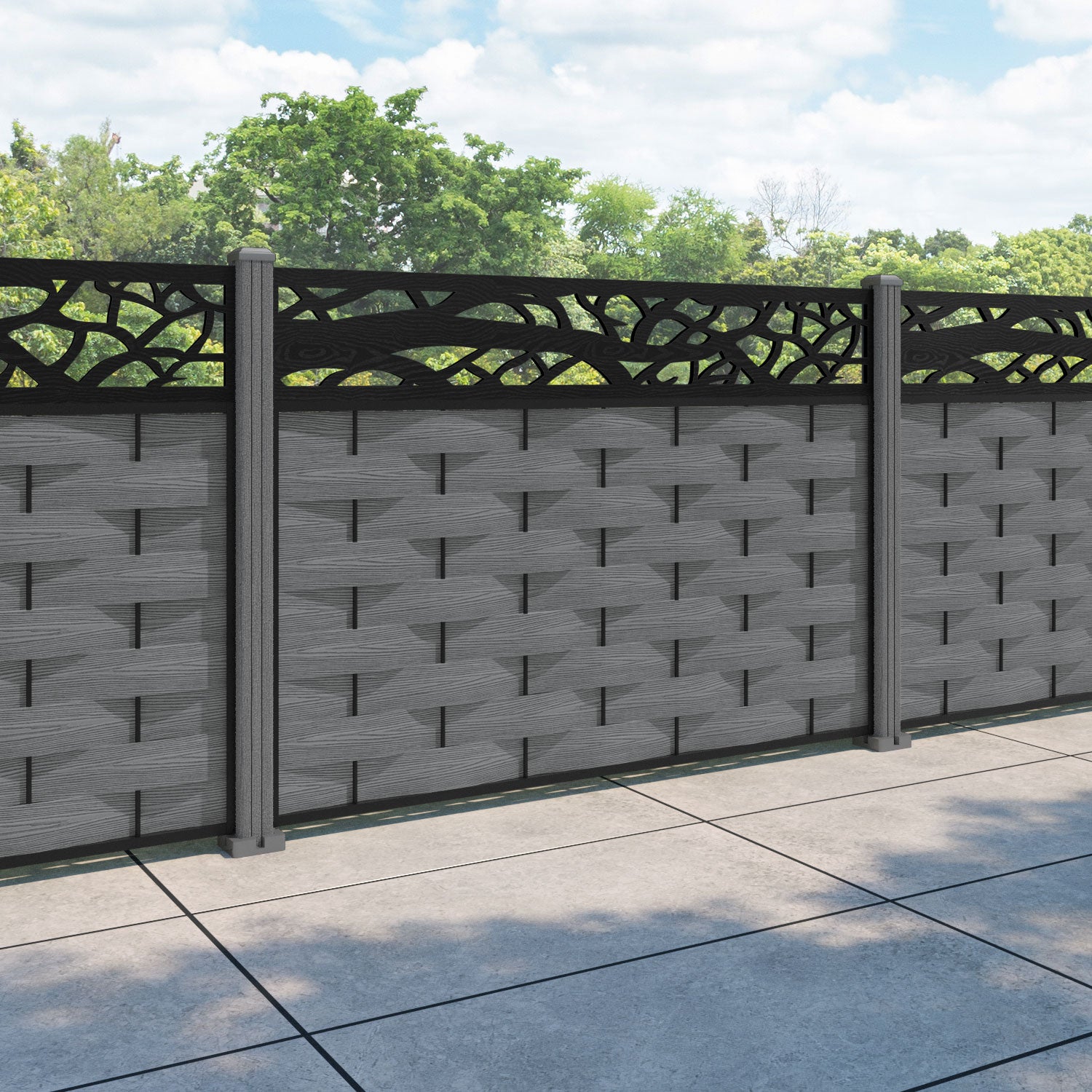 Ripple Twilight Fence Panel - Mid Grey - with our composite posts