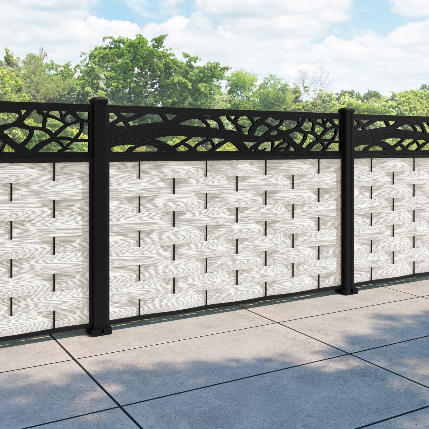 Ripple Twilight Fence Panel - Light Stone - with our aluminium posts