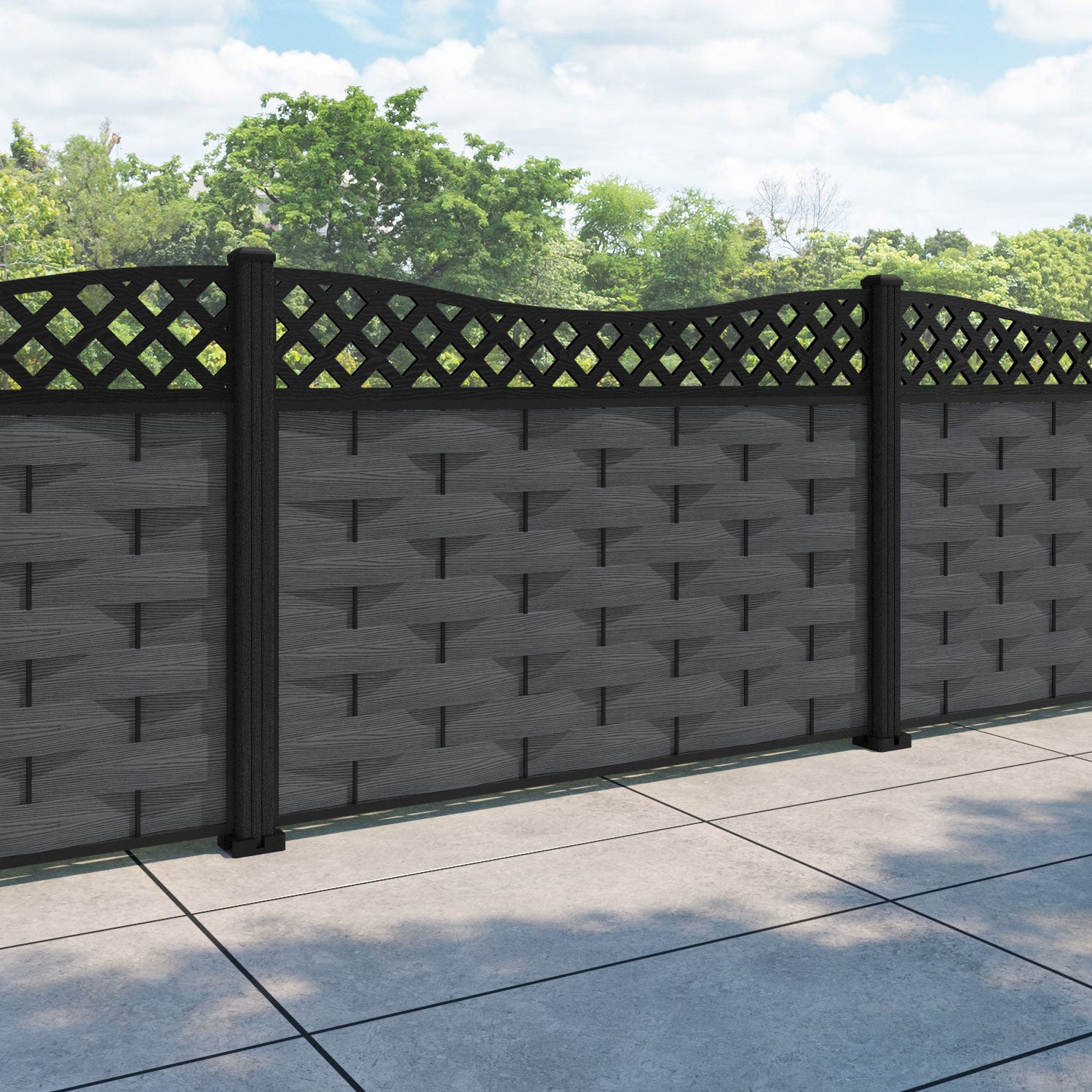 Ripple Low Wave Fence Panel - Dark Grey - with our composite posts