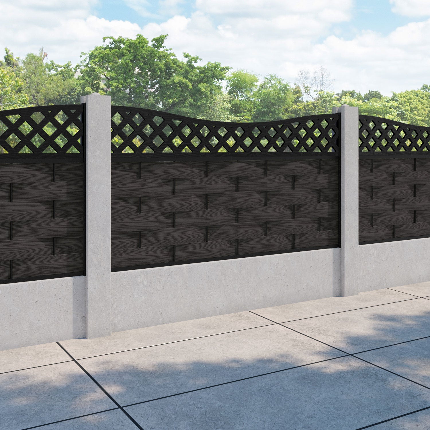 Ripple Low Wave Fence Panel - Dark Oak - for existing concrete posts