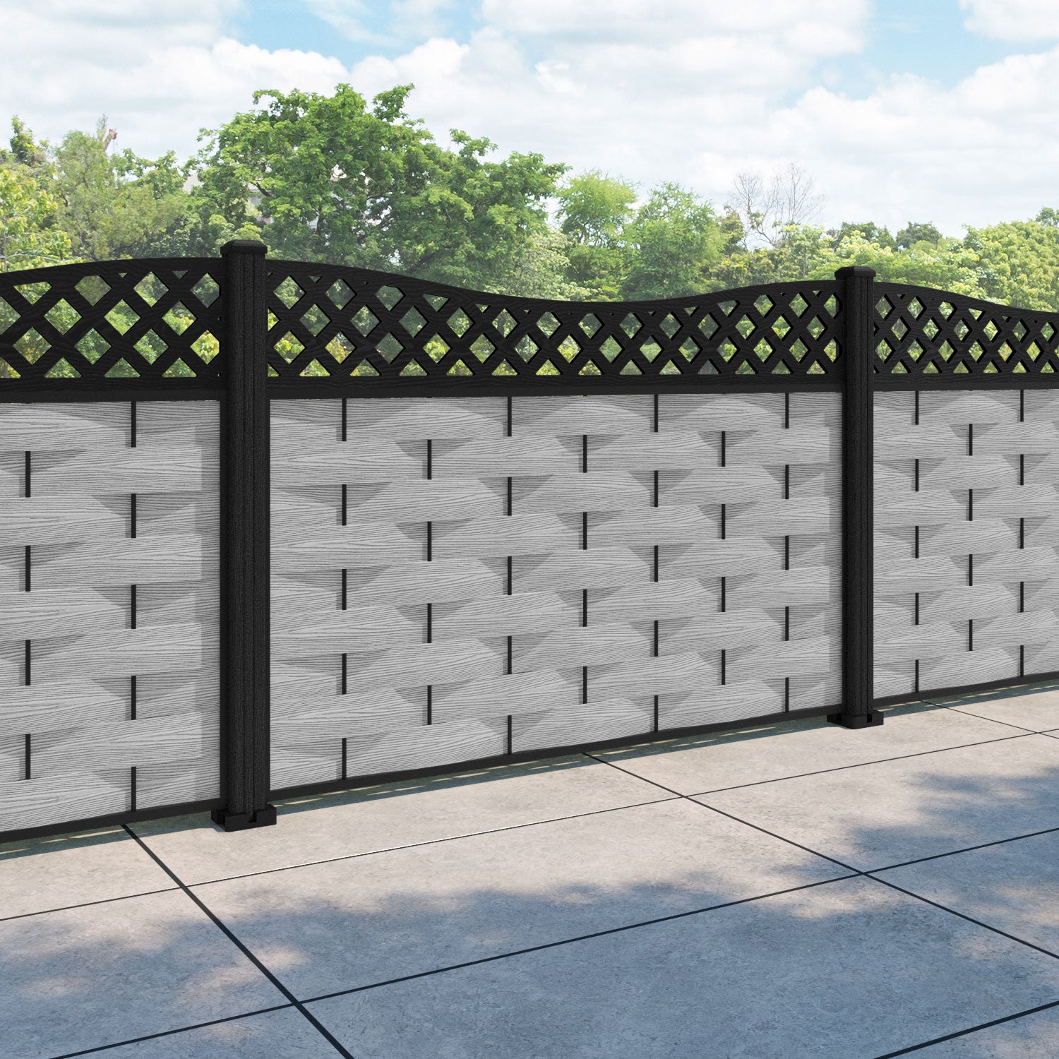 Ripple Low Wave Fence Panel - Light Grey - with our composite posts