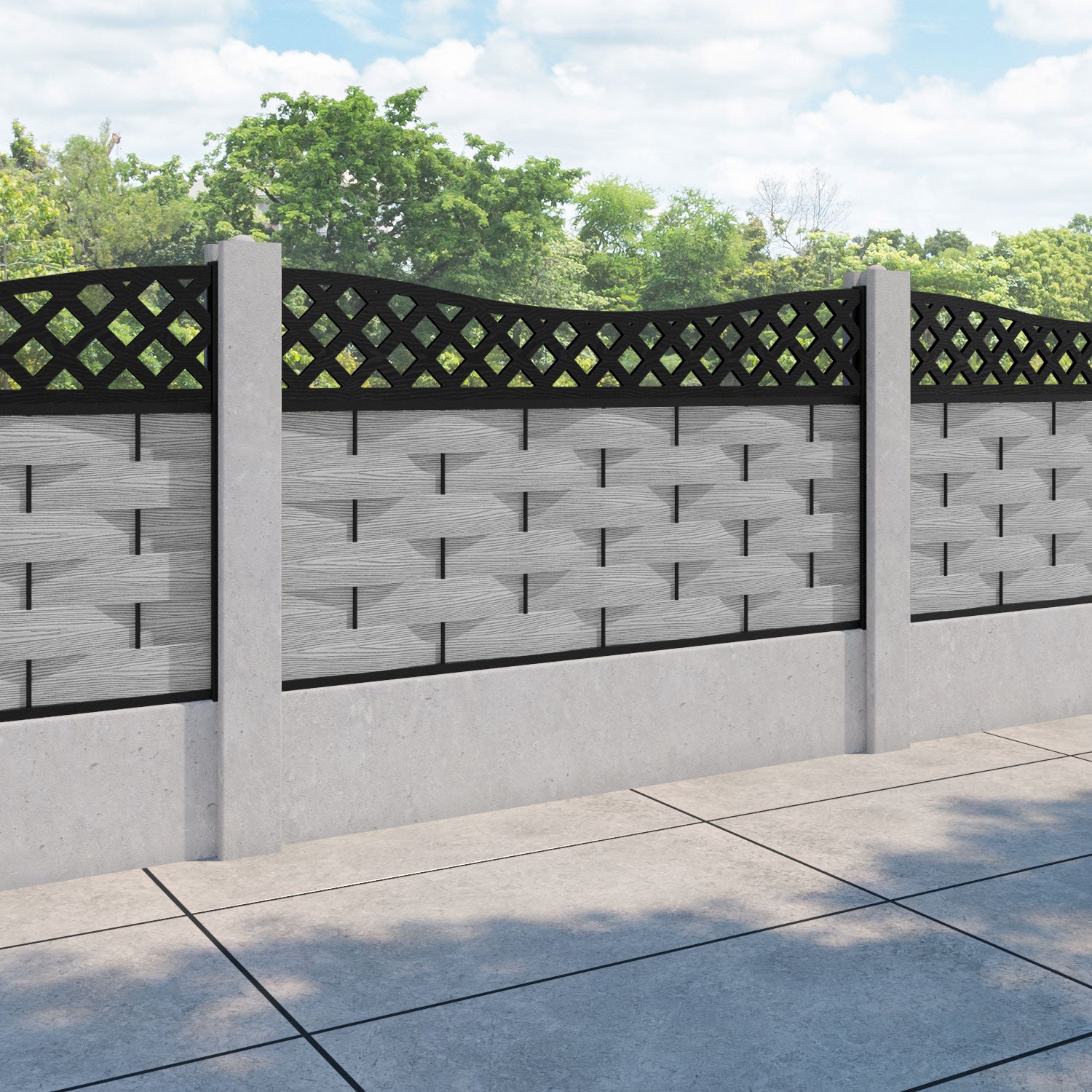 Ripple Low Wave Fence Panel - Light Grey - for existing concrete posts