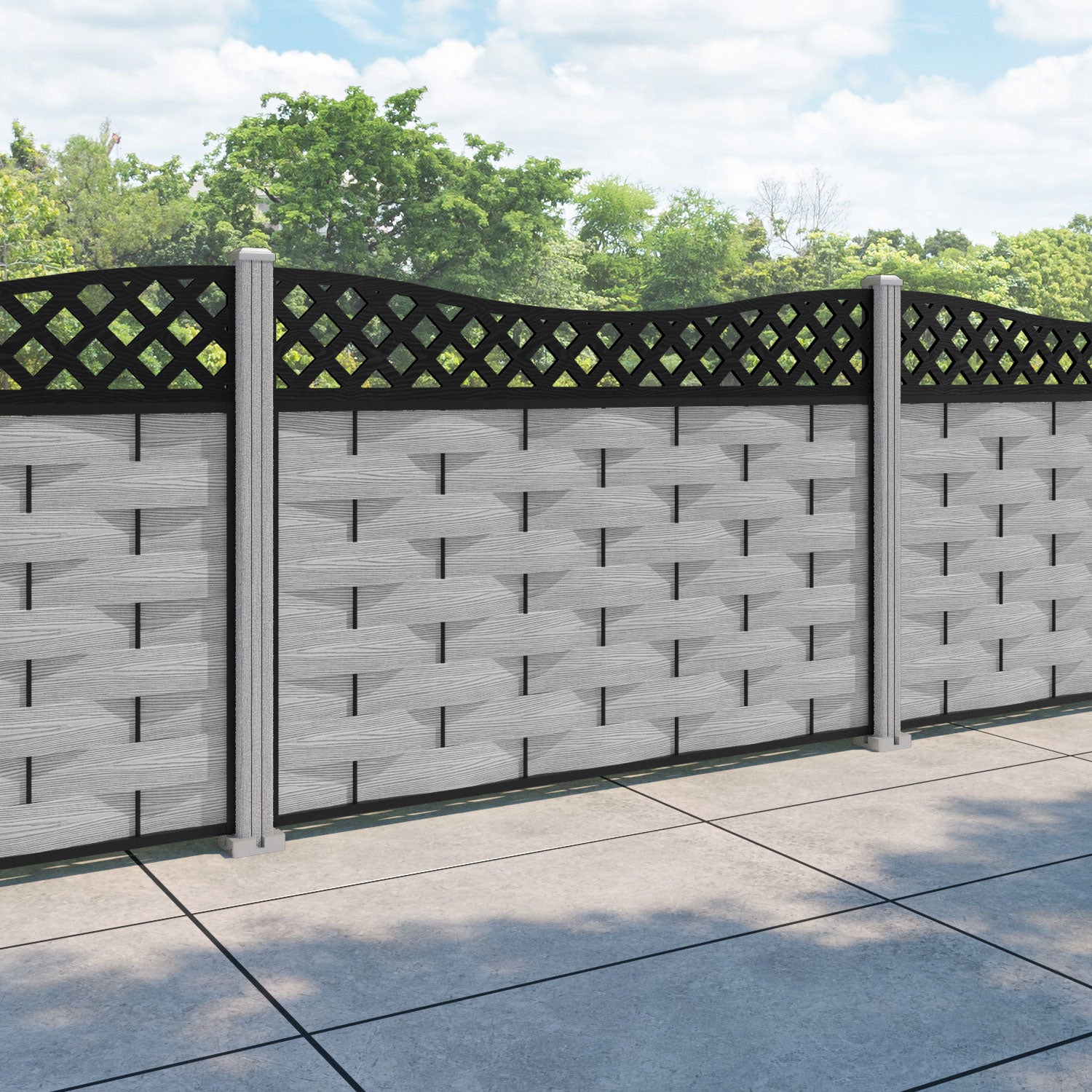 Ripple Low Wave Fence Panel - Light Grey - with our composite posts
