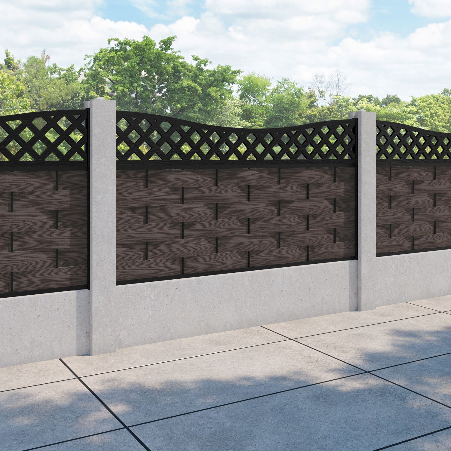 Ripple Low Wave Fence Panel - Mid Brown - for existing concrete posts