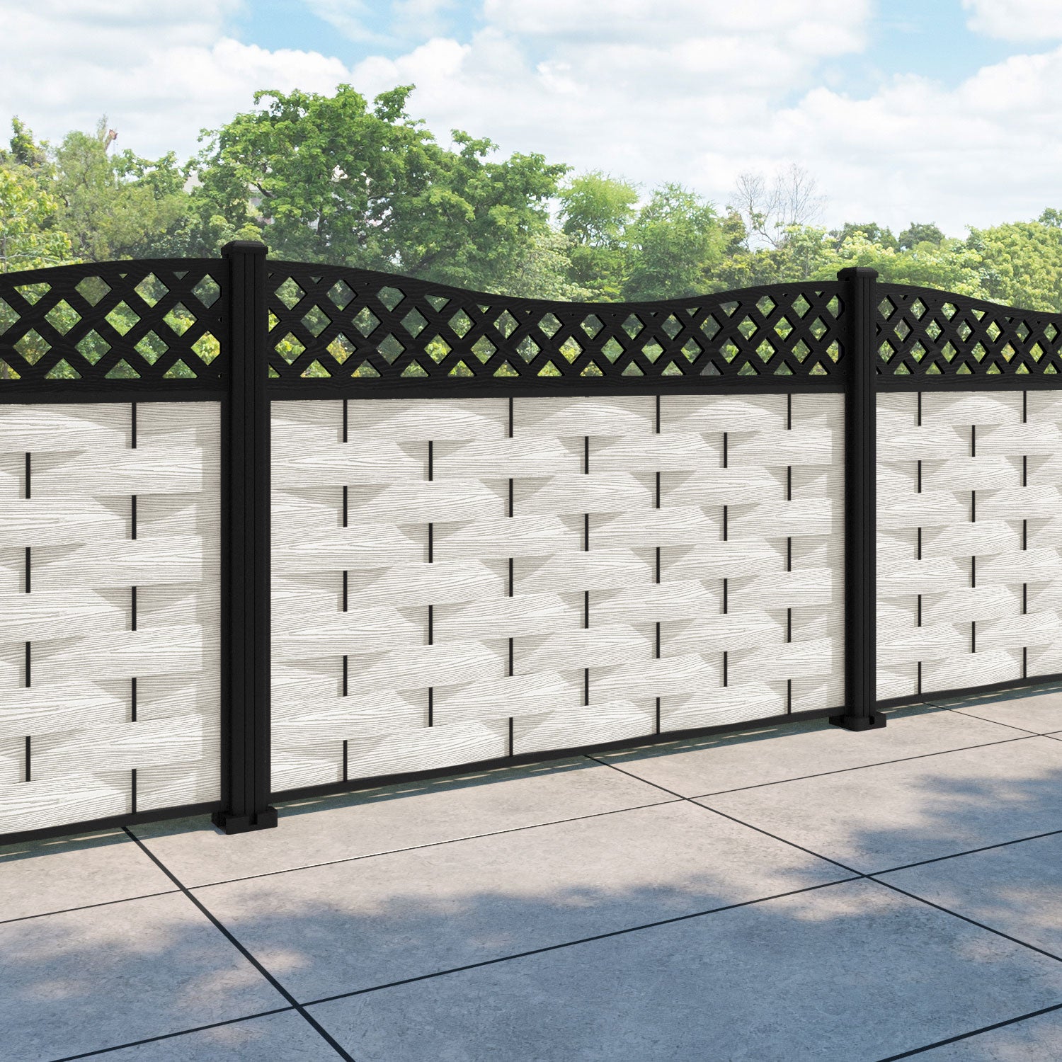 Ripple Low Wave Fence Panel - Light Stone - with our aluminium posts