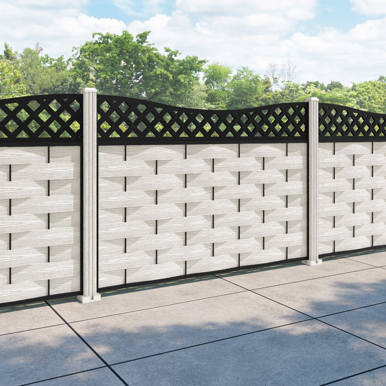 Ripple Low Wave Fence Panel - Light Stone - with our composite posts