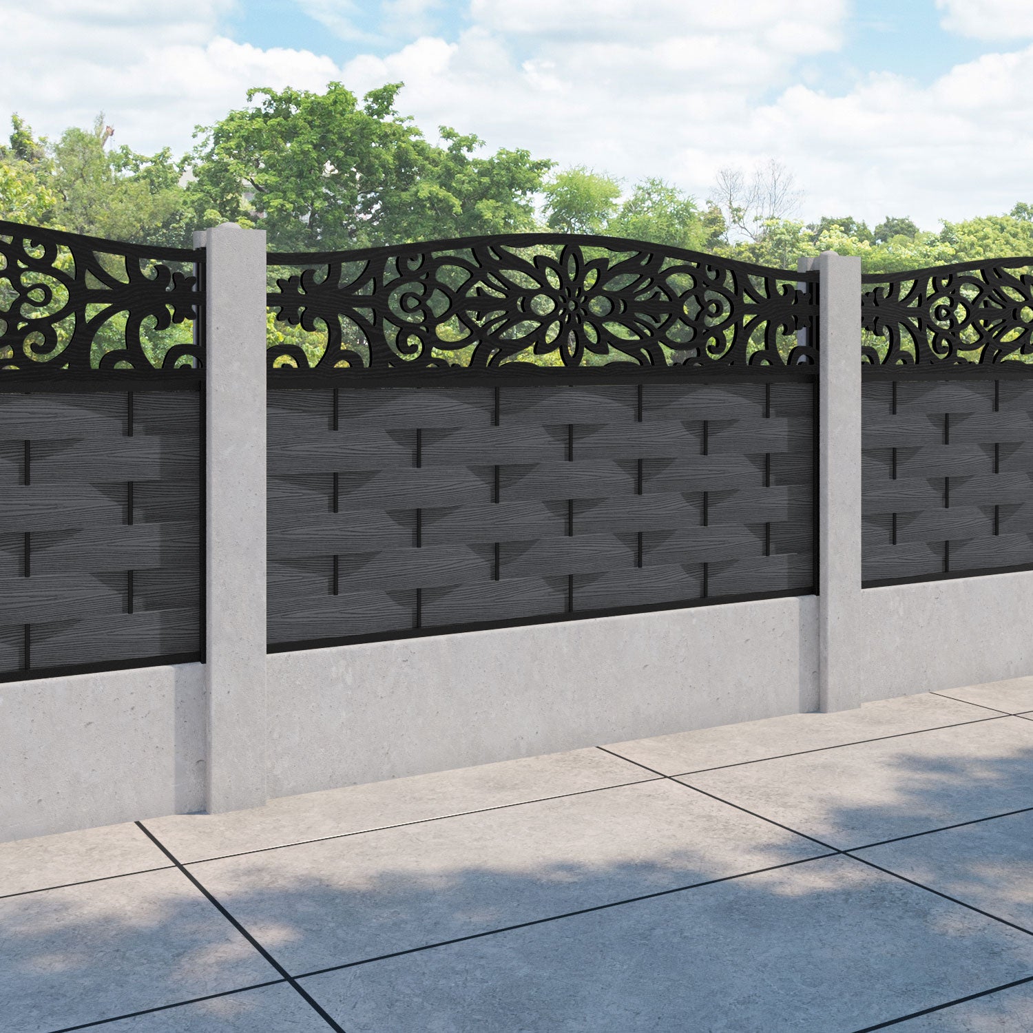 Ripple Windsor Curved Top Fence Panel - Dark Grey - for existing concrete posts