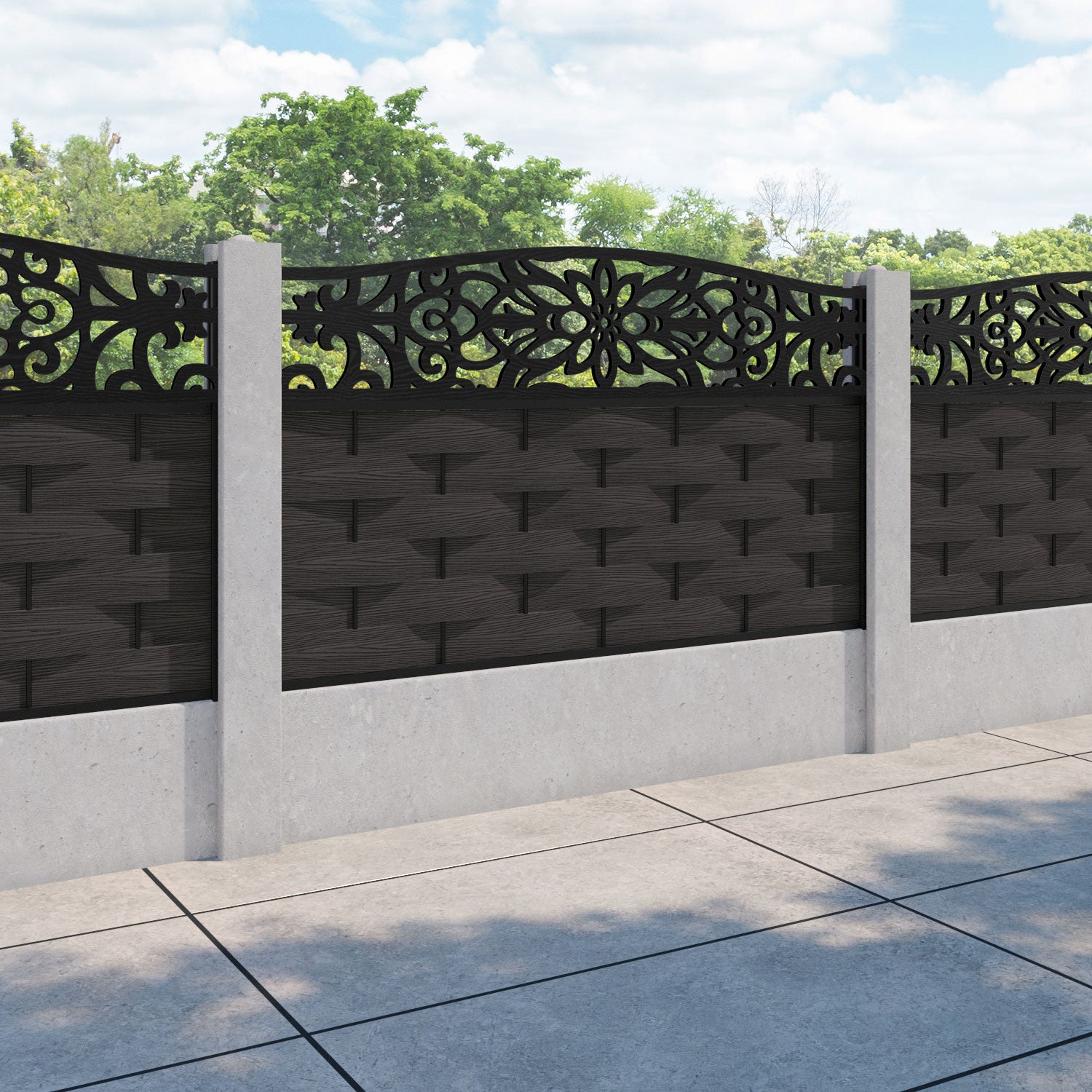 Ripple Windsor Curved Top Fence Panel - Dark Oak - for existing concrete posts