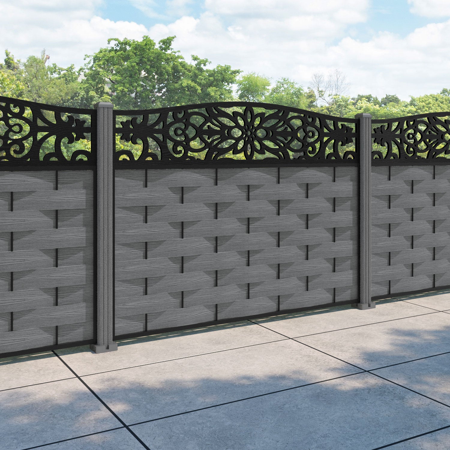 Ripple Windsor Curved Top Fence Panel - Mid Grey - with our composite posts