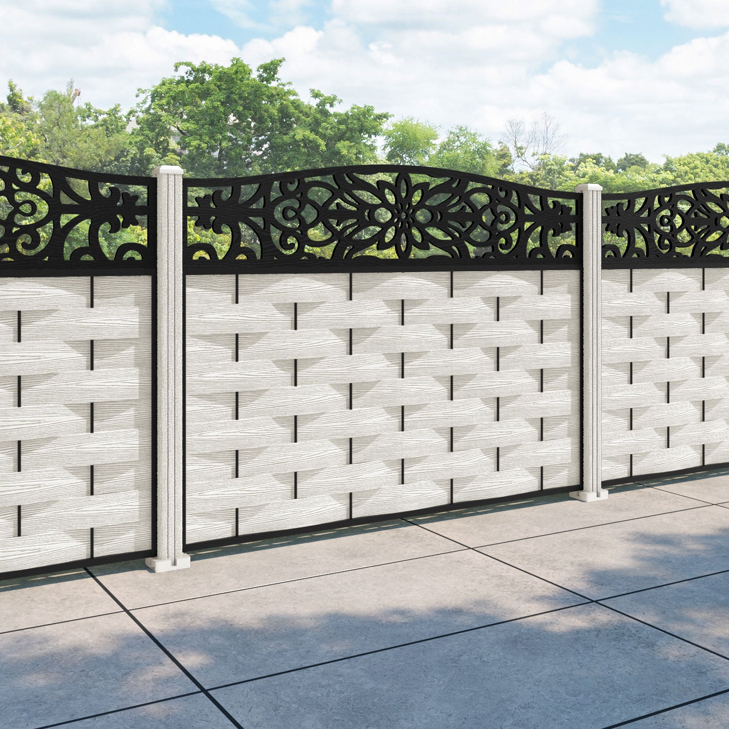 Ripple Windsor Curved Top Fence Panel - Light Stone - with our composite posts