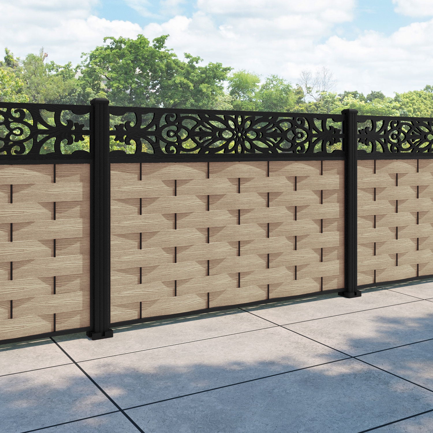 Ripple Windsor Fence Panel - Light Oak - with our aluminium posts