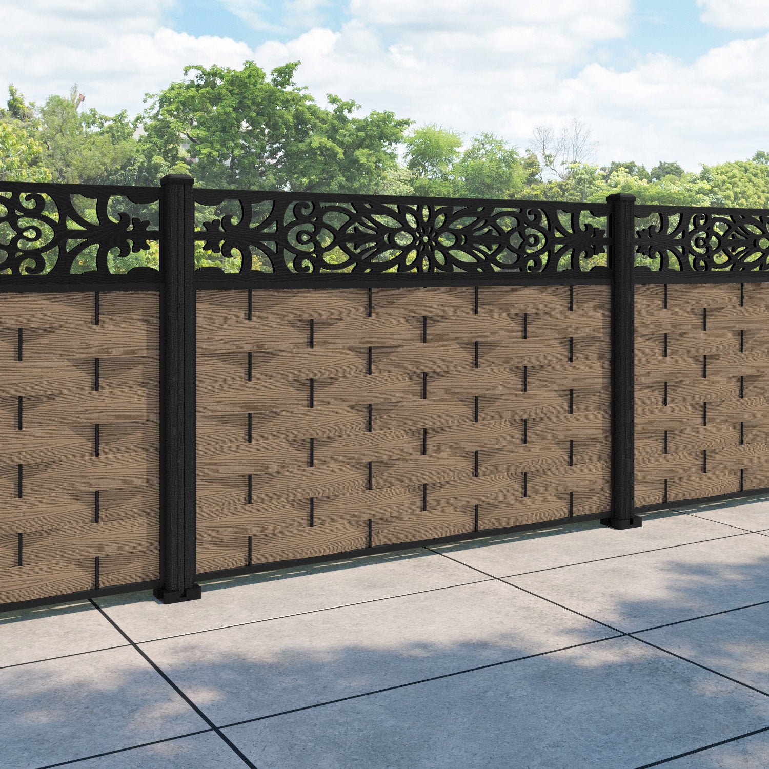 Ripple Windsor Fence Panel - Teak - with our composite posts