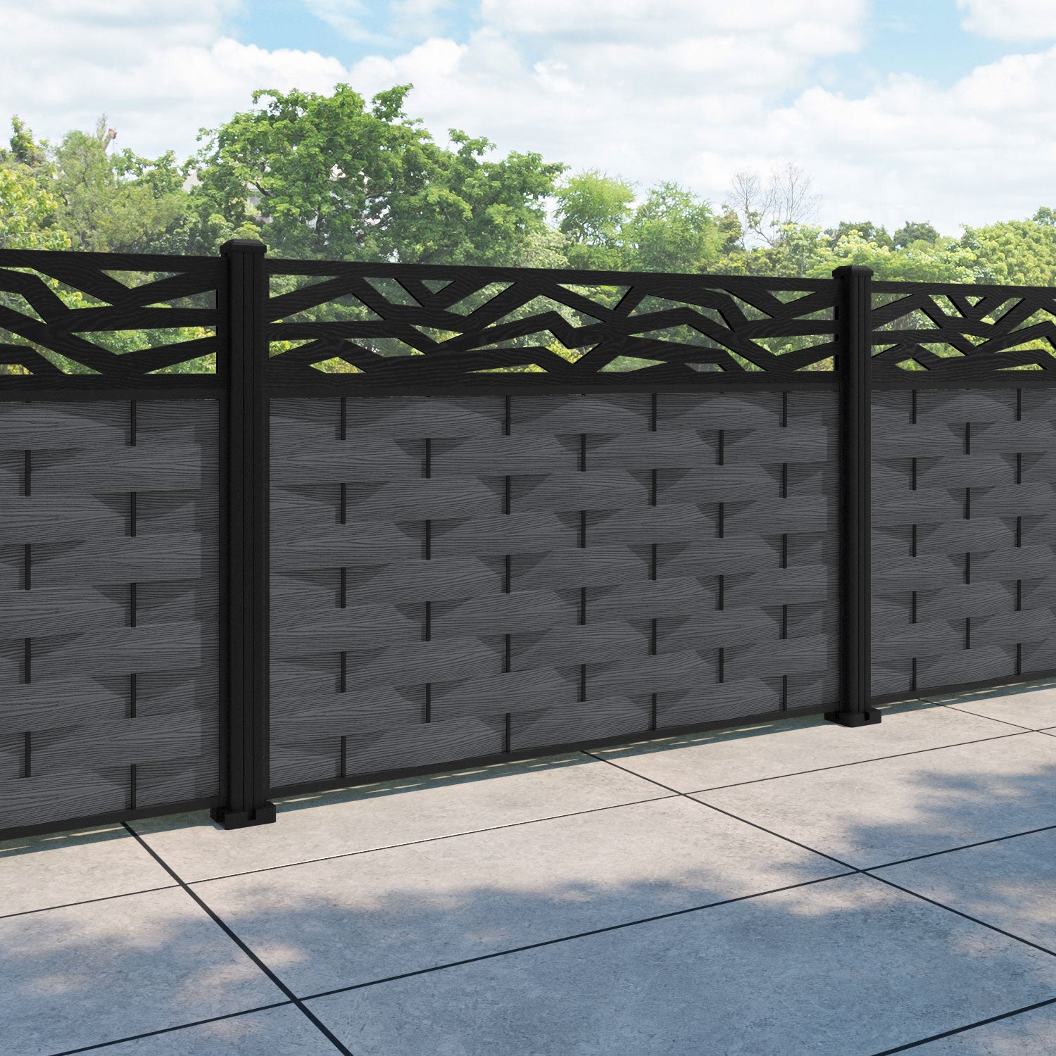 Ripple Zenith Fence Panel - Dark Grey - with our aluminium posts