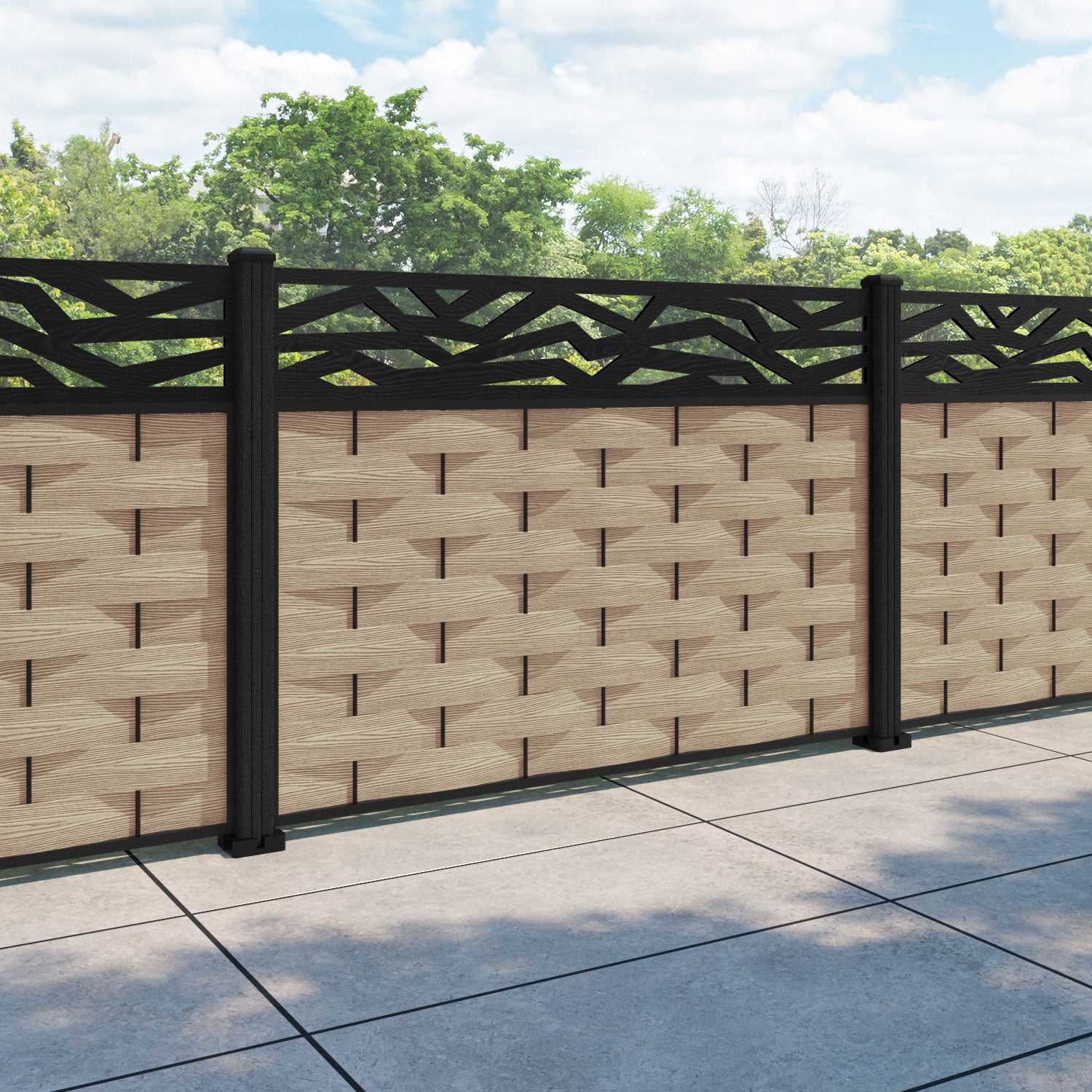 Ripple Zenith Fence Panel - Light Oak - with our composite posts