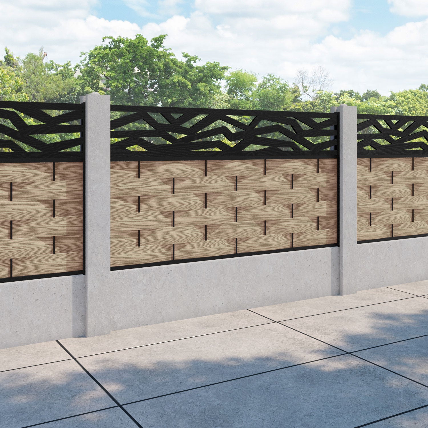 Ripple Zenith Fence Panel - Light Oak - for existing concrete posts
