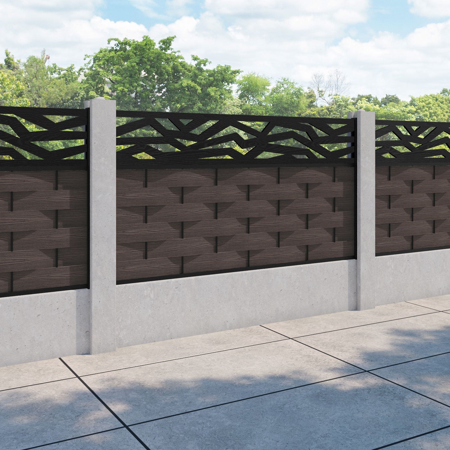 Ripple Zenith Fence Panel - Mid Brown - for existing concrete posts