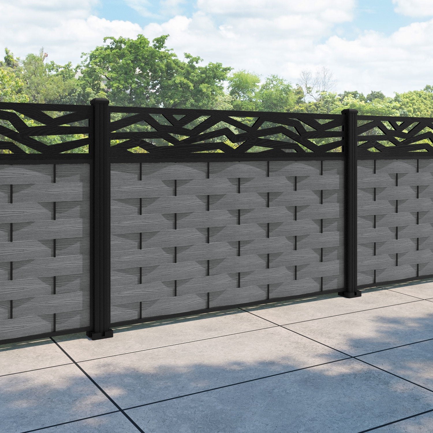 Ripple Zenith Fence Panel - Mid Grey - with our aluminium posts
