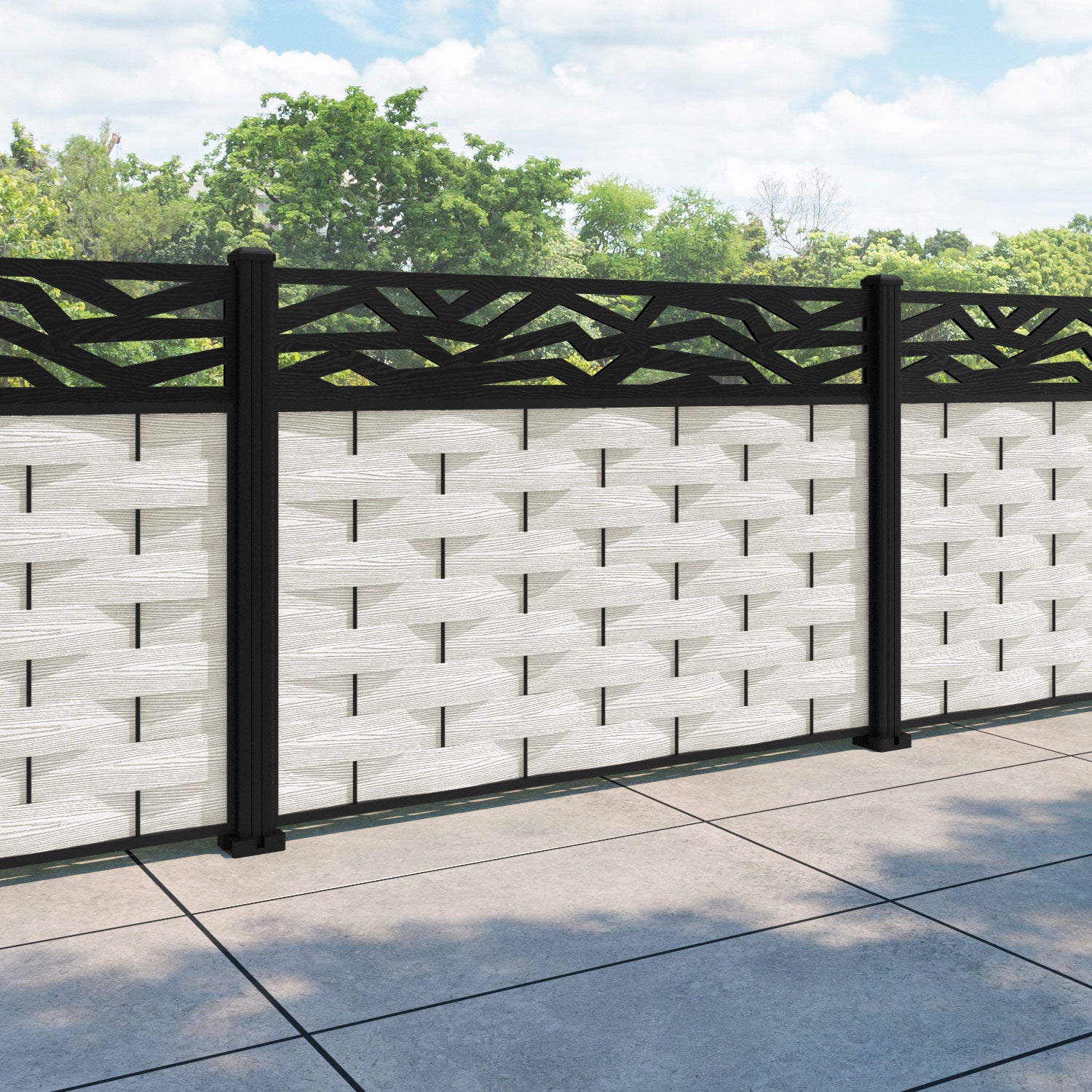 Ripple Zenith Fence Panel - Light Stone - with our aluminium posts
