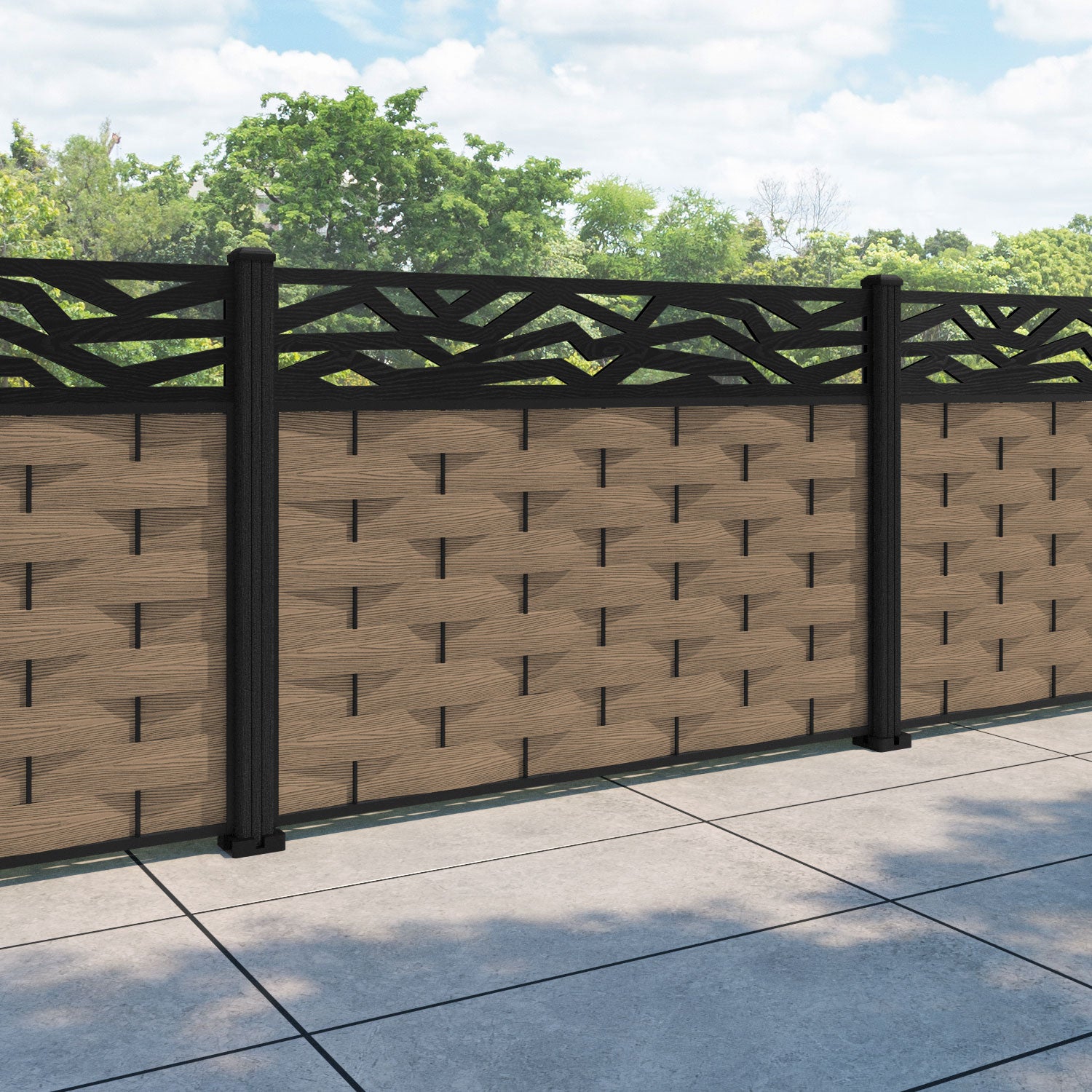 Ripple Zenith Fence Panel - Teak - with our composite posts