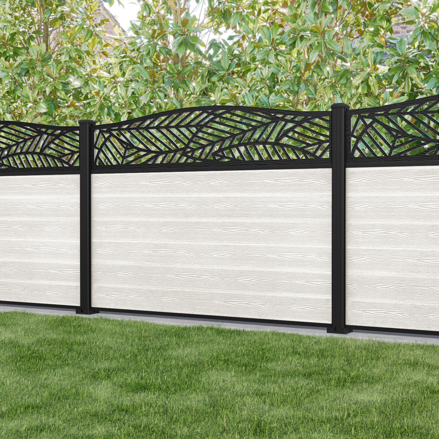 Classic Habitat Curved Top Fence Panel - Light Stone - with our aluminium posts