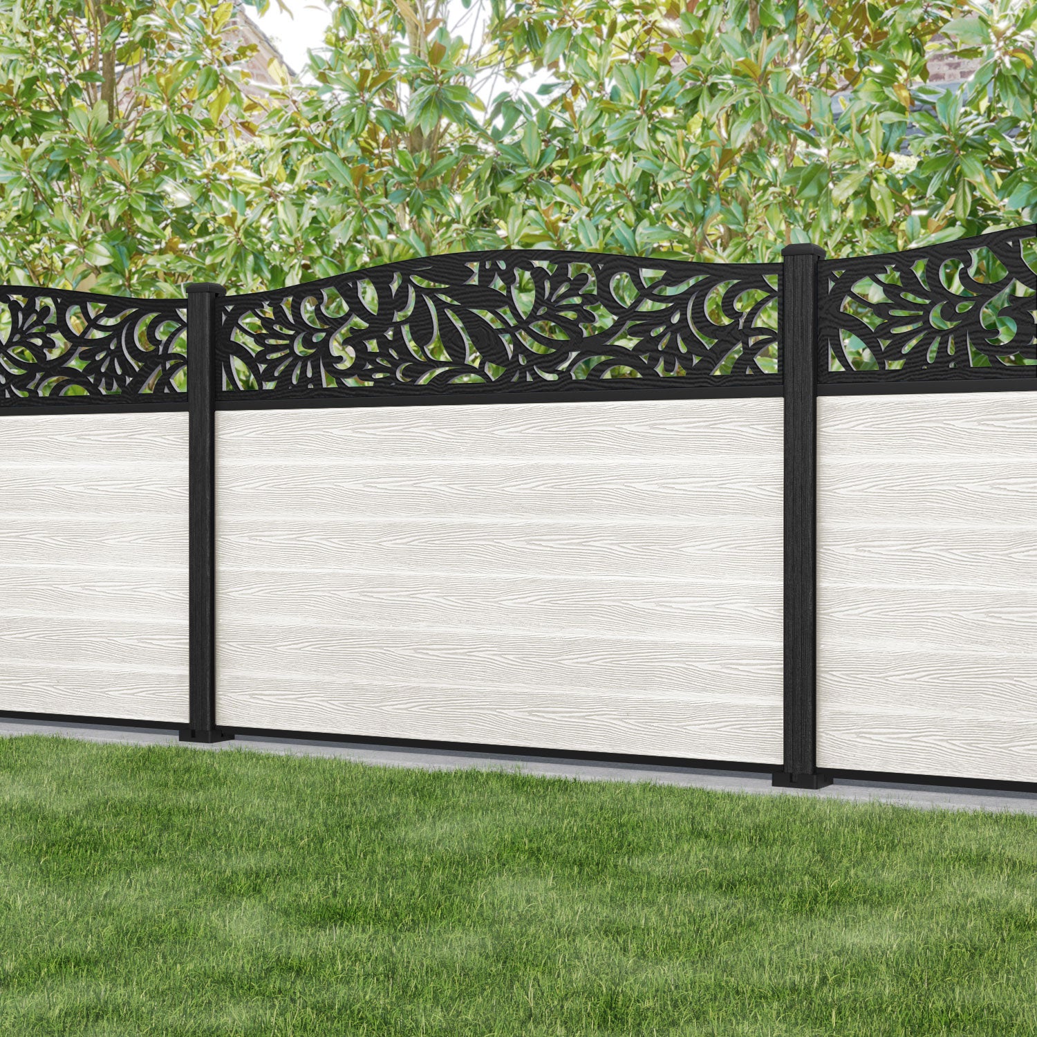 Classic Heritage Curved Top Fence Panel - Light Stone - with our composite posts