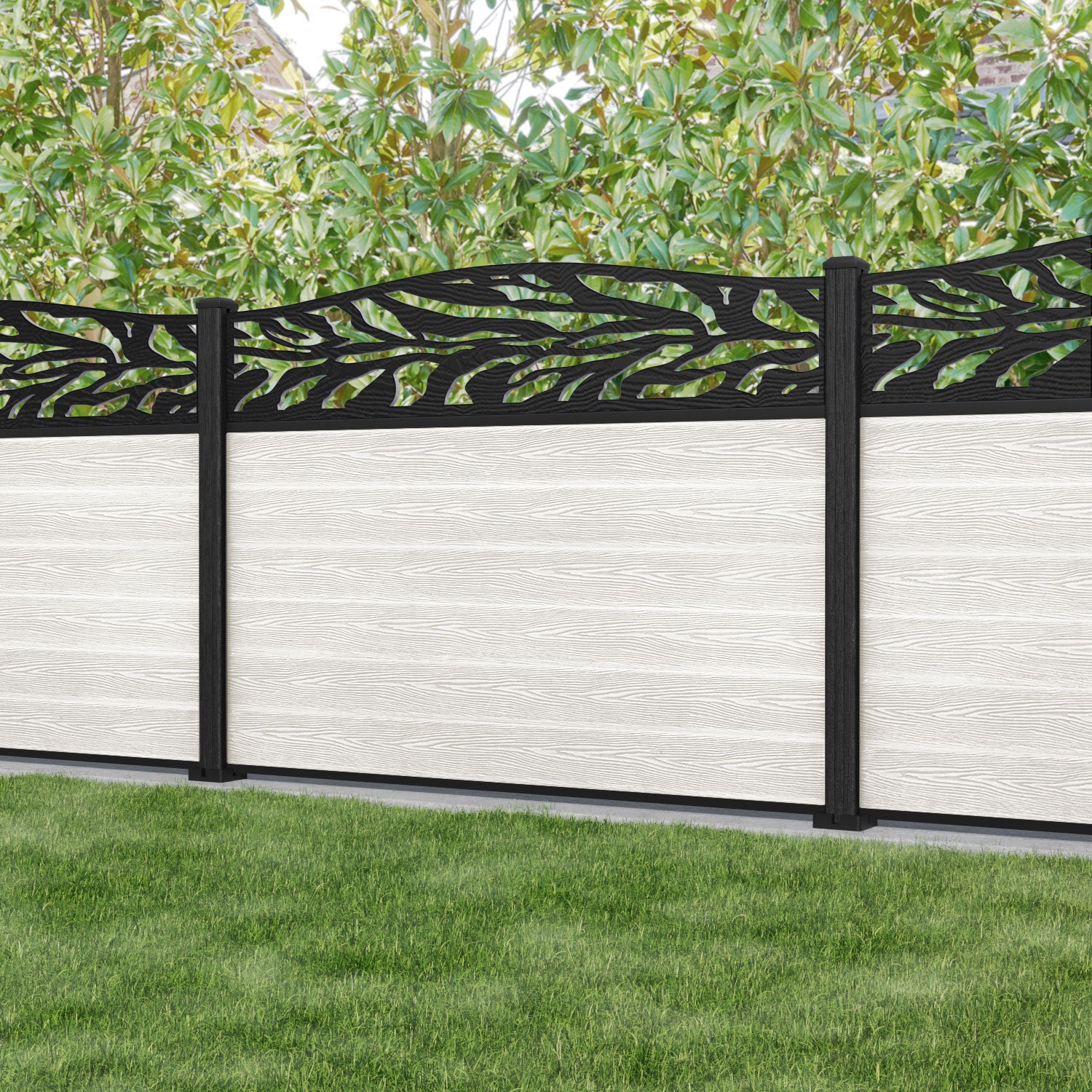 Classic Malawi Curved Top Fence Panel - Light Stone - with our composite posts
