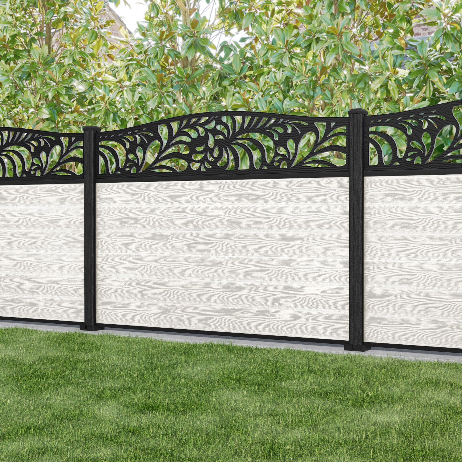 Classic Petal Curved Top Fence Panel - Light Stone - with our composite posts
