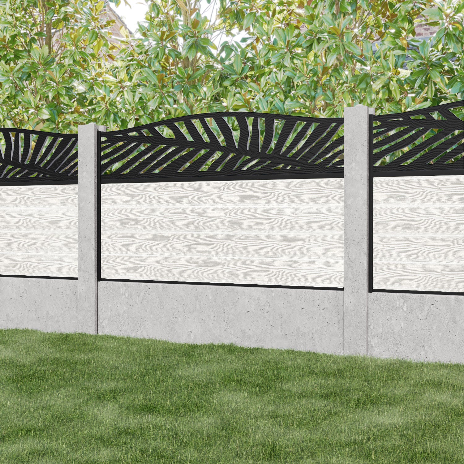 Classic Palm Curved Top Fence Panel - Light Stone - for existing concrete posts