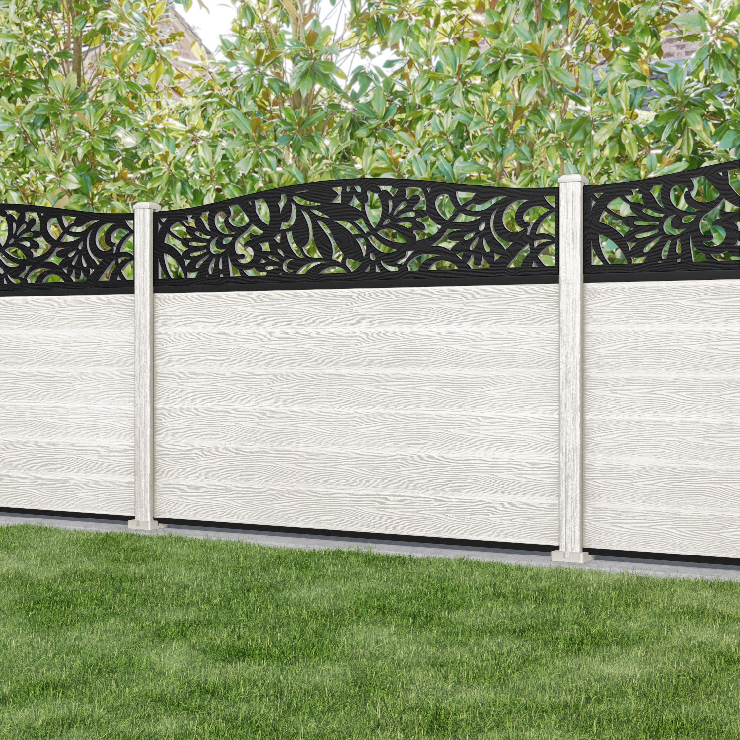 Classic Heritage Curved Top Fence Panel - Light Stone - with our composite posts