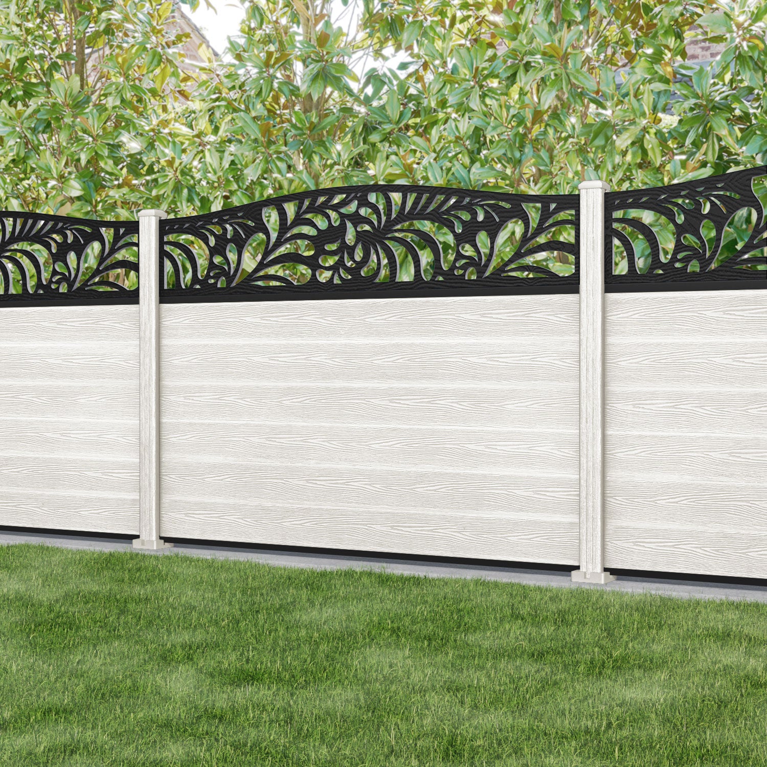 Classic Petal Curved Top Fence Panel - Light Stone - with our composite posts