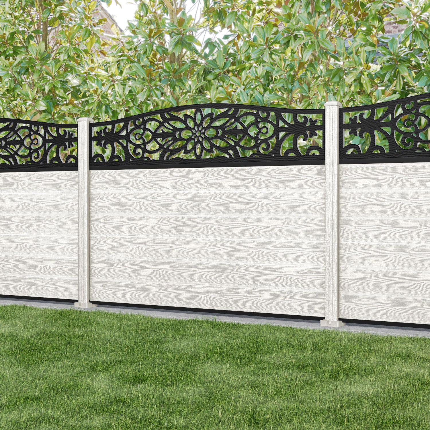 Classic Windsor Curved Top Fence Panel - Light Stone - with our composite posts