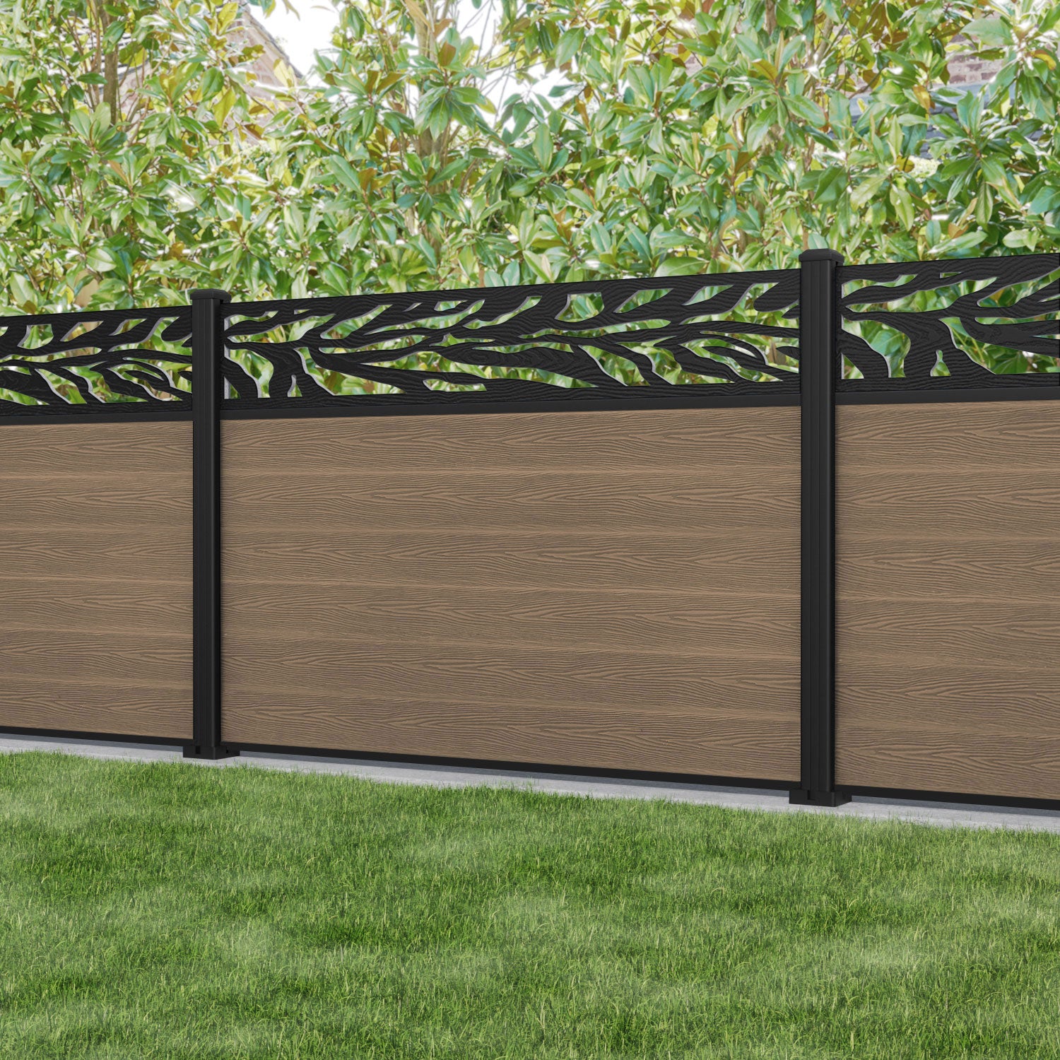 Classic Malawi Fence Panel - Teak - with our aluminium posts