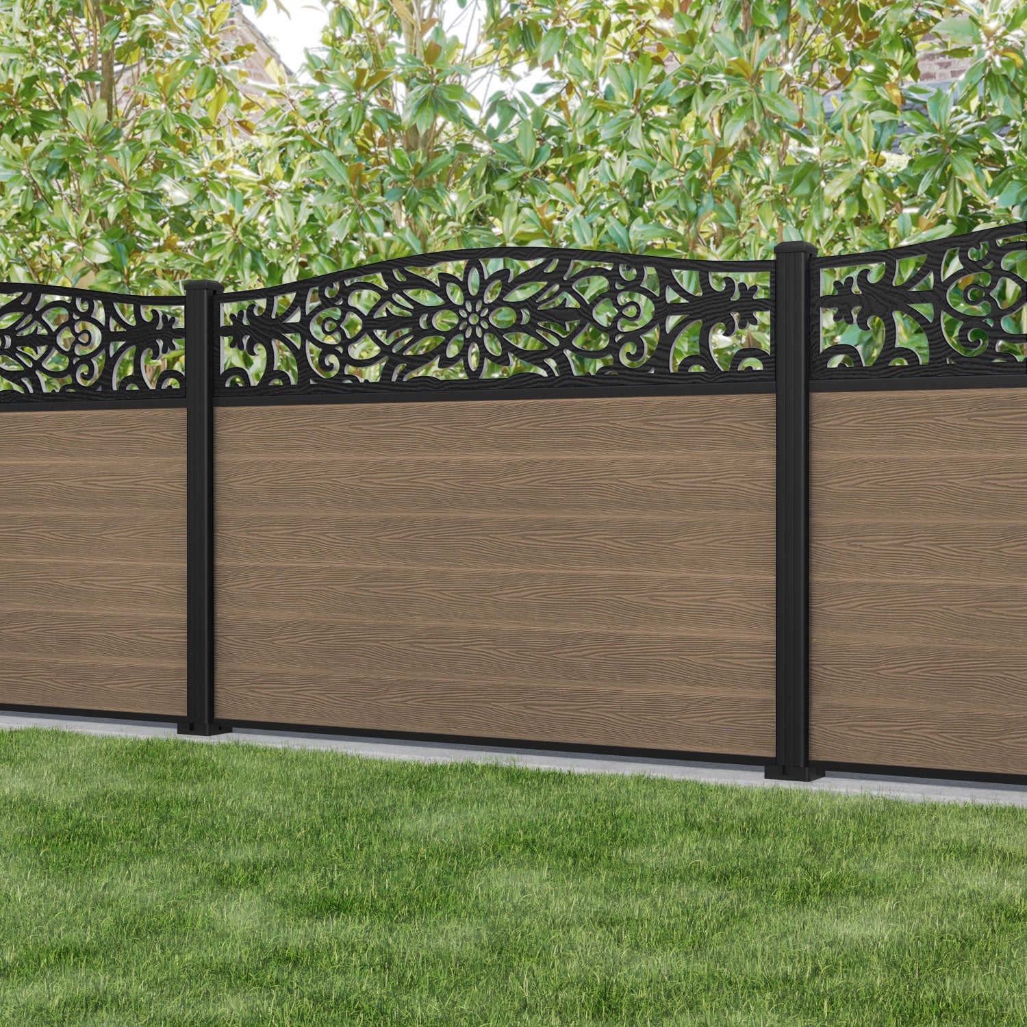 Classic Windsor Curved Top Fence Panel - Teak - with our aluminium posts