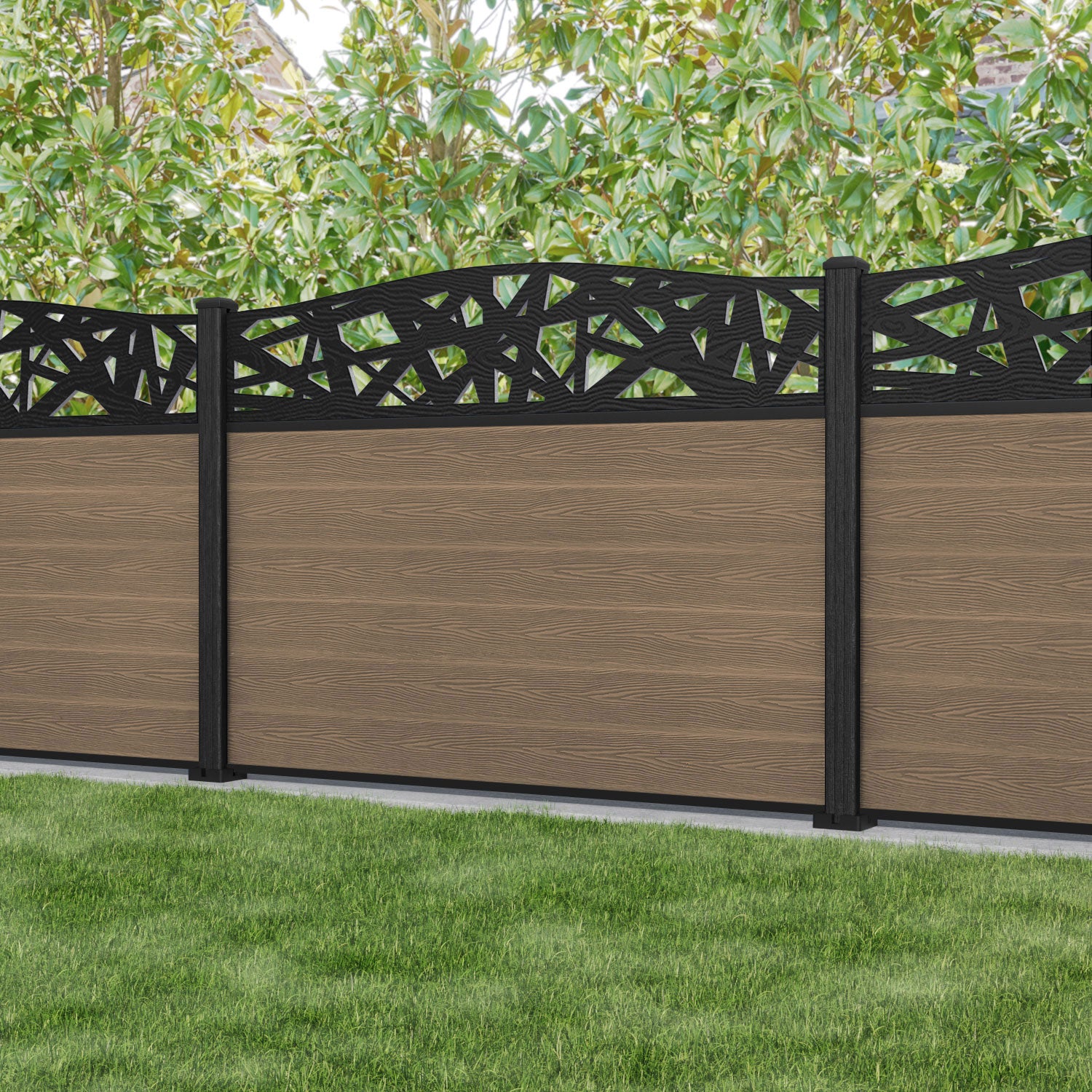 Classic Prism Curved Top Fence Panel - Teak - with our composite posts