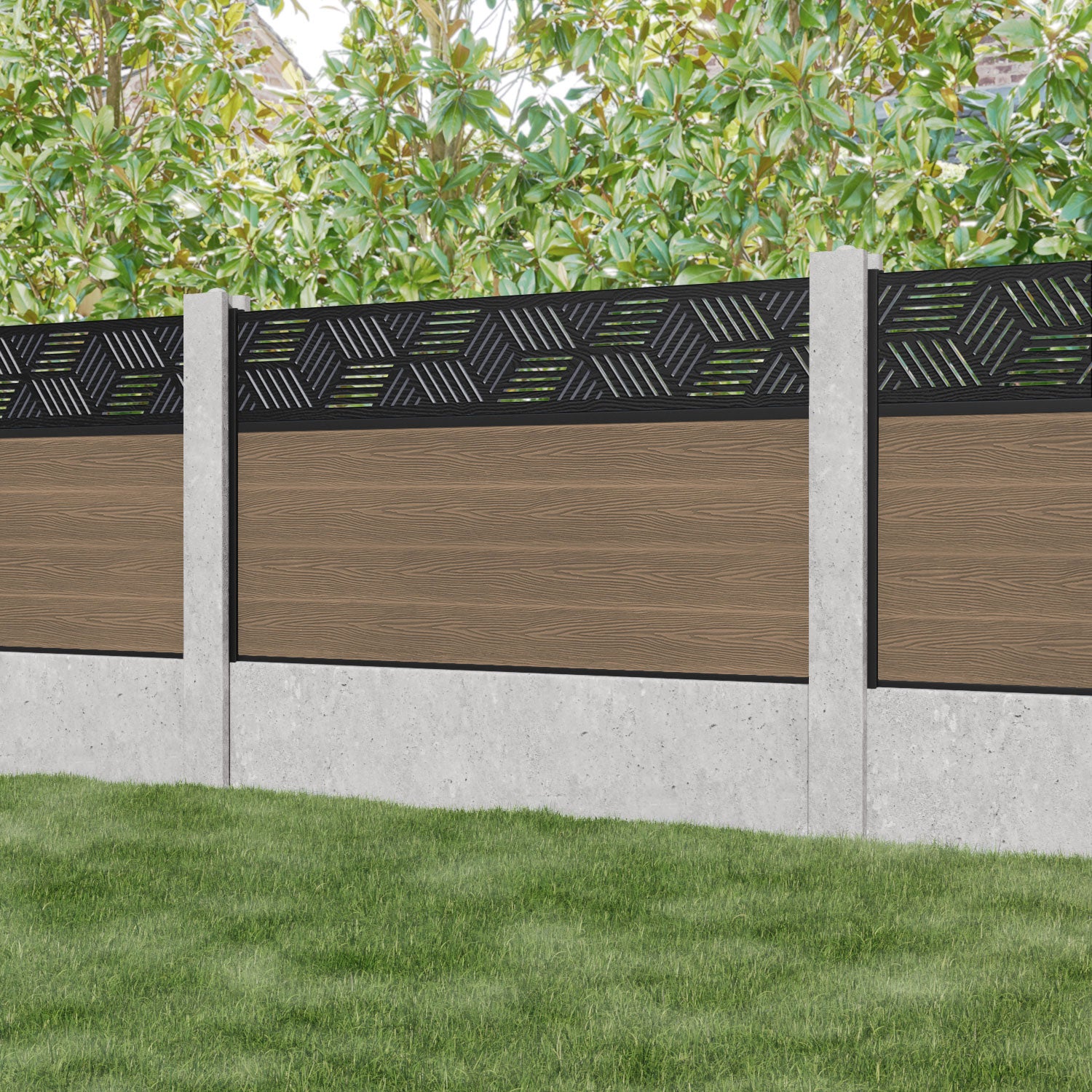 Classic Cubed Fence Panel - Teak - for existing concrete posts