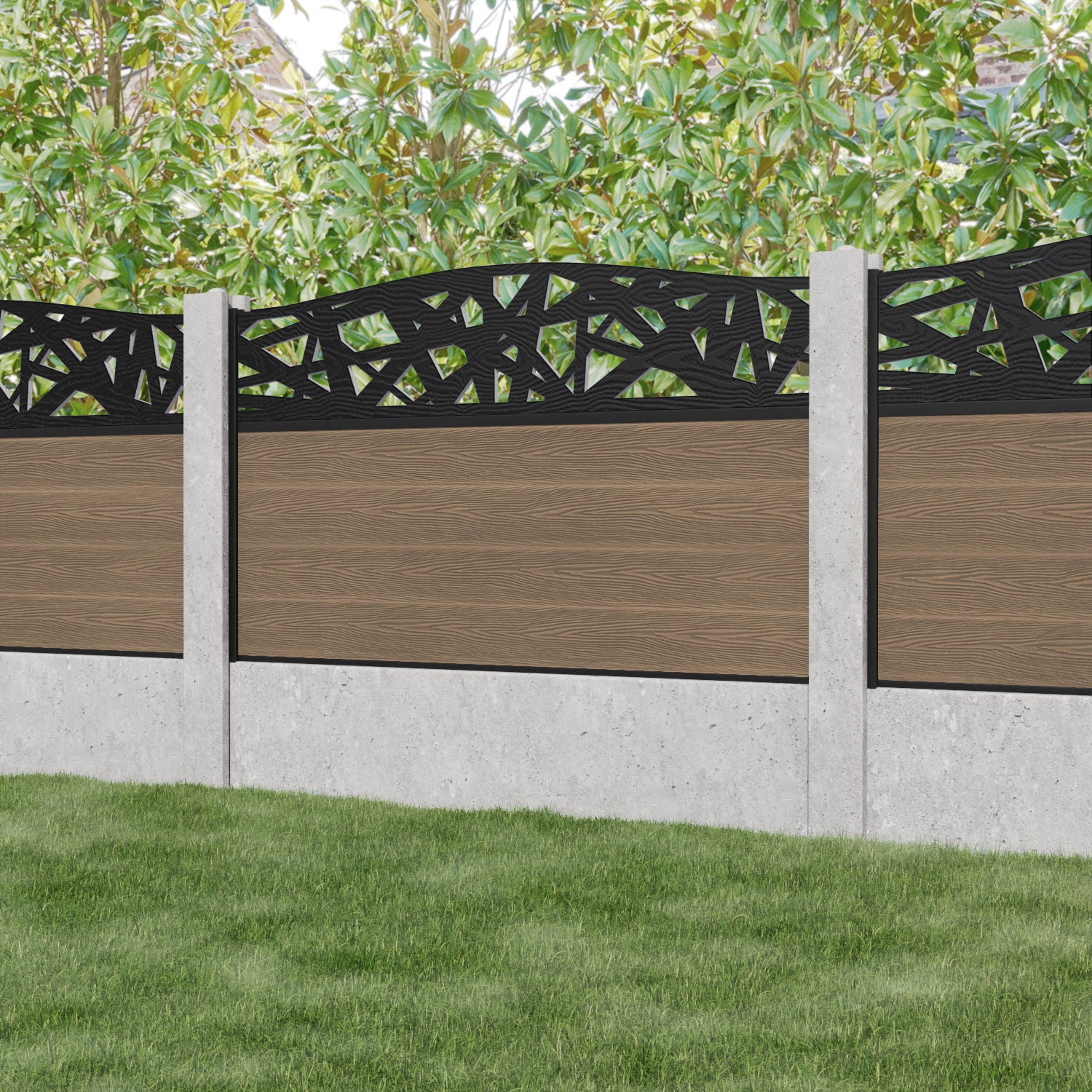 Classic Prism Curved Top Fence Panel - Teak  - for existing concrete posts
