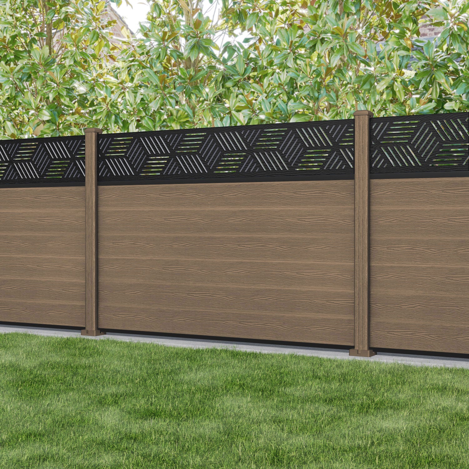 Classic Cubed Fence Panel - Teak - with our composite posts
