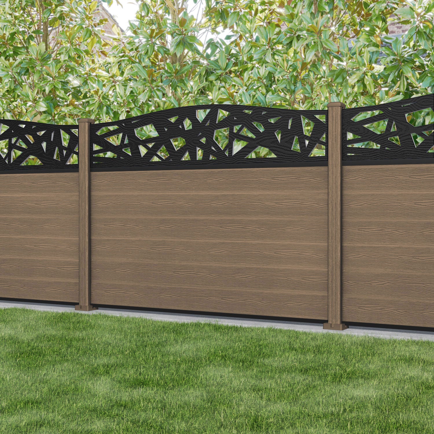 Classic Prism Curved Top Fence Panel - Teak - with our composite posts