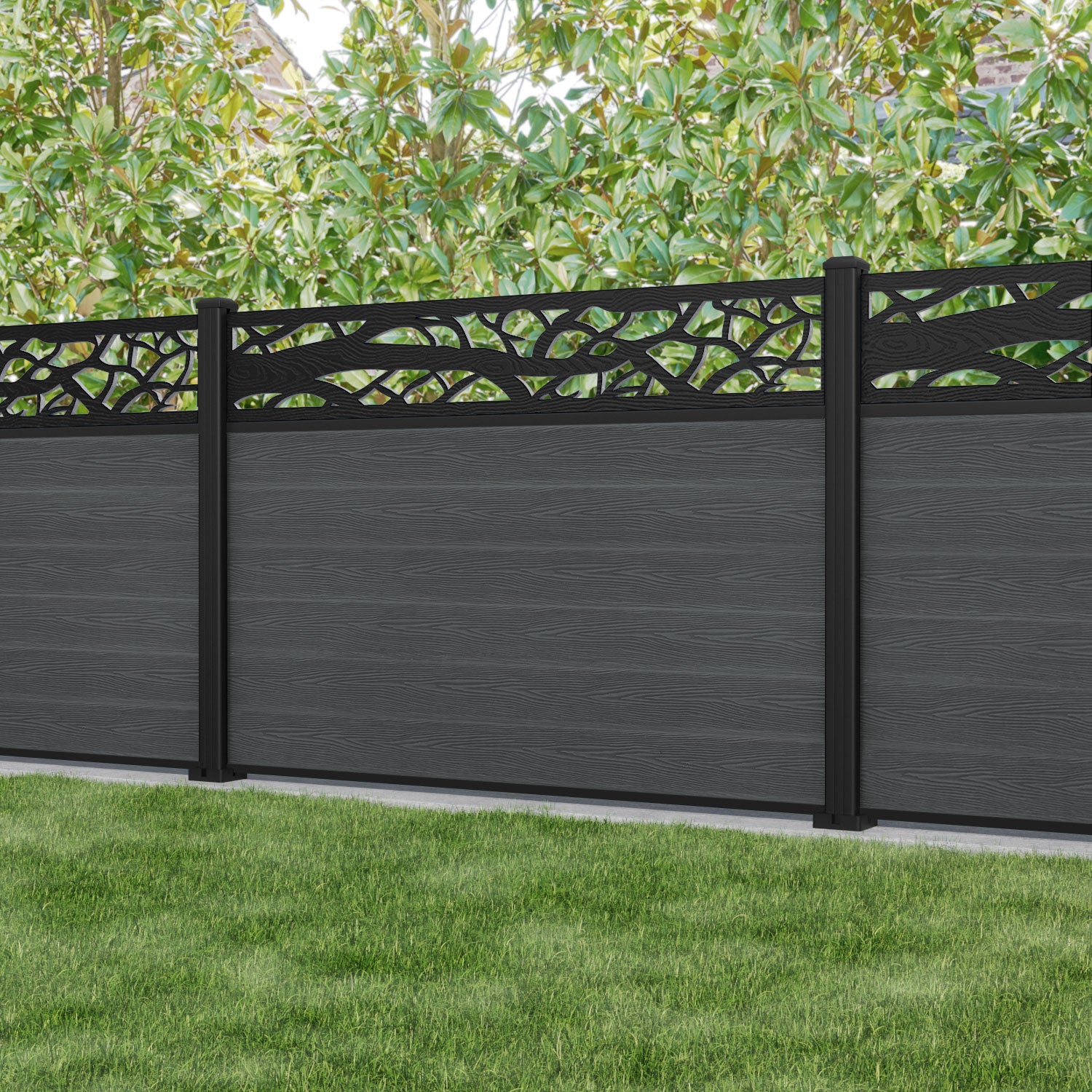 Classic Twilight Fence Panel - Dark Grey - with our aluminium posts