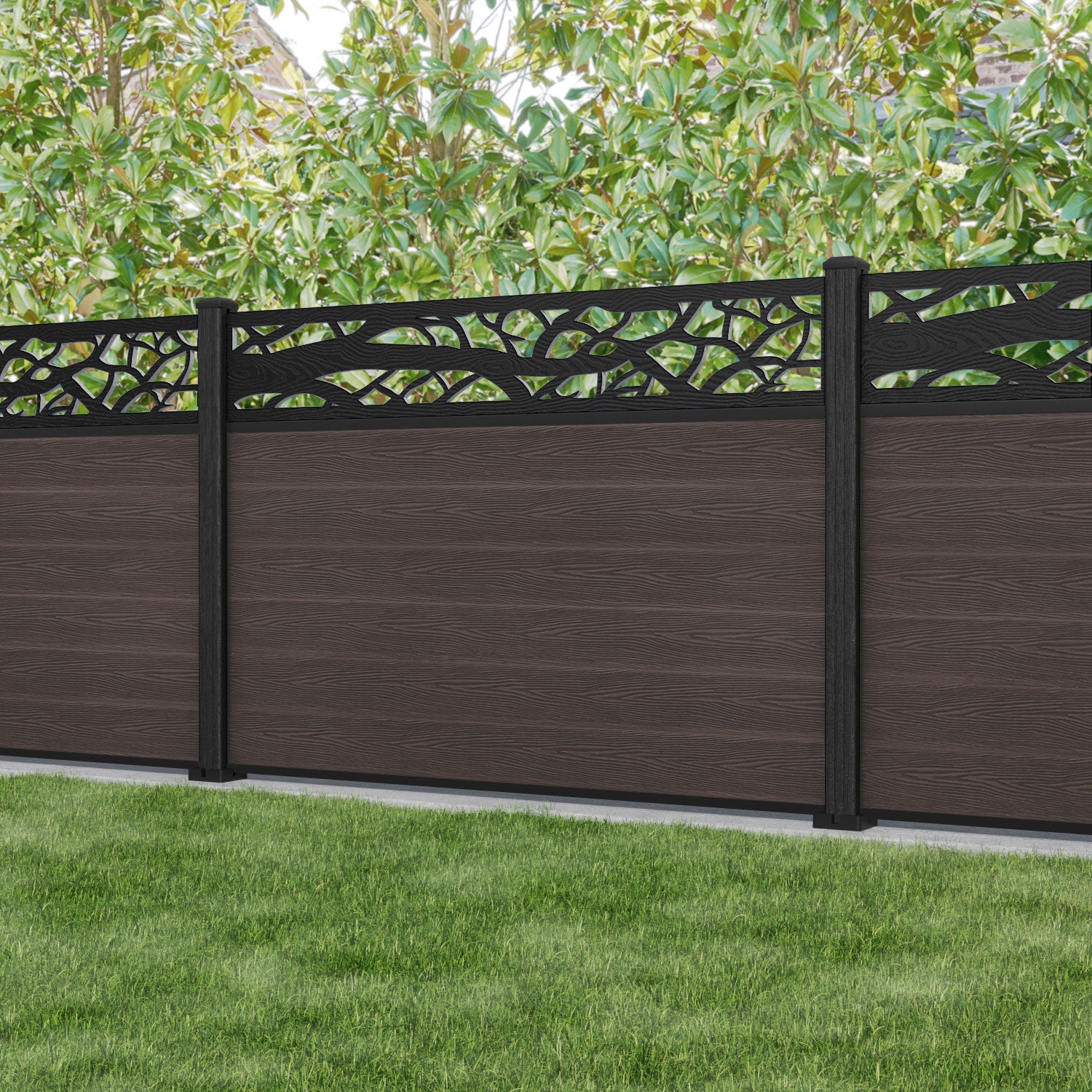 Classic Twilight Fence Panel - Mid Brown - with our composite posts