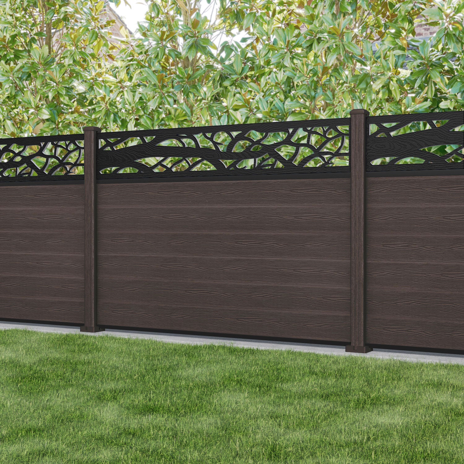 Classic Twilight Fence Panel - Mid Brown - with our composite posts